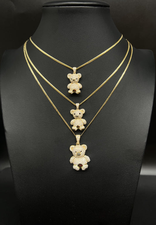 10k Real Gold Pendants Necklace,10K Real Gold Teddy Bear Charm,10k Real Miami Cuban Chain Necklace,10k Gold Chain, Bear
