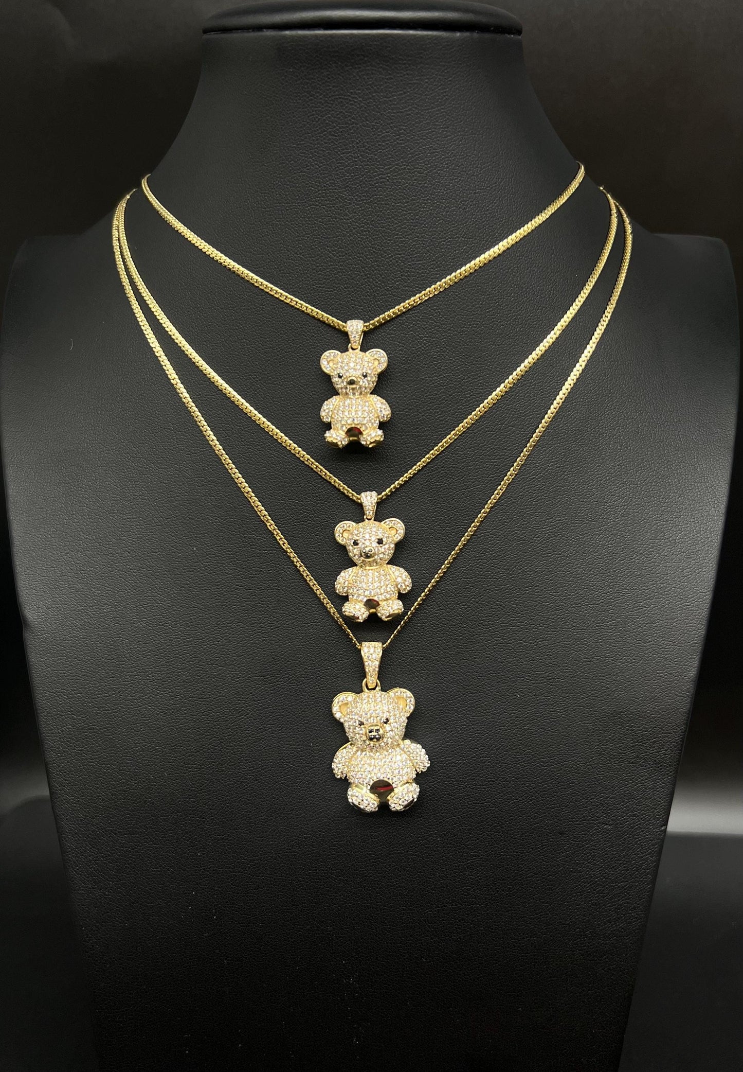 10K Gold Teddy Bear Necklace, SOLID Miami Cuban Chain Necklace, Real Gold Bear Pendant, Cuban Link Necklace for Men Women
