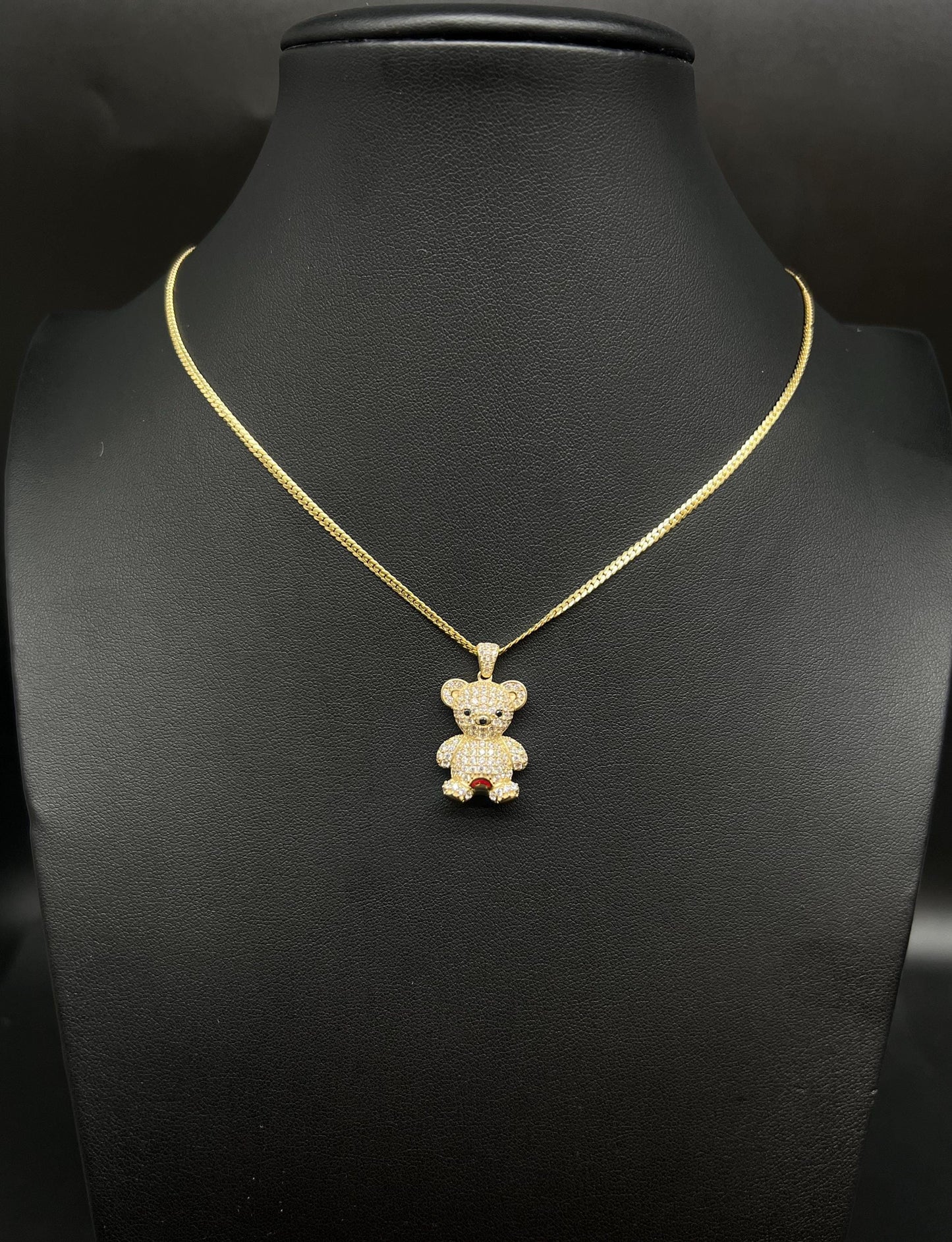 10K Gold Teddy Bear Necklace, SOLID Miami Cuban Chain Necklace, Real Gold Bear Pendant, Cuban Link Necklace for Men Women