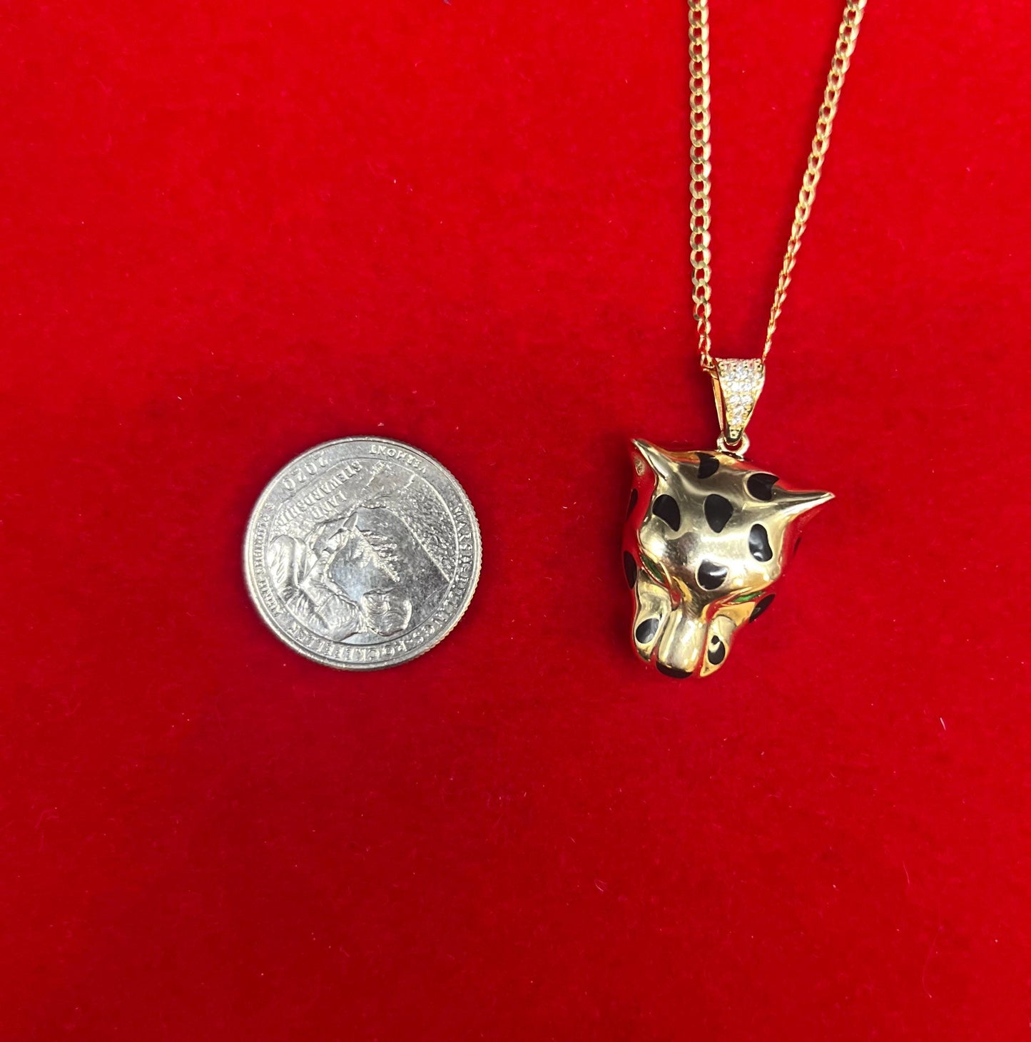 14k Real Gold Panther Pendant Necklace, with 14k 2mm Solid cuban curb Chain Necklace , Gift, 14k Gold Charm, Panther charm, Real 14k gold