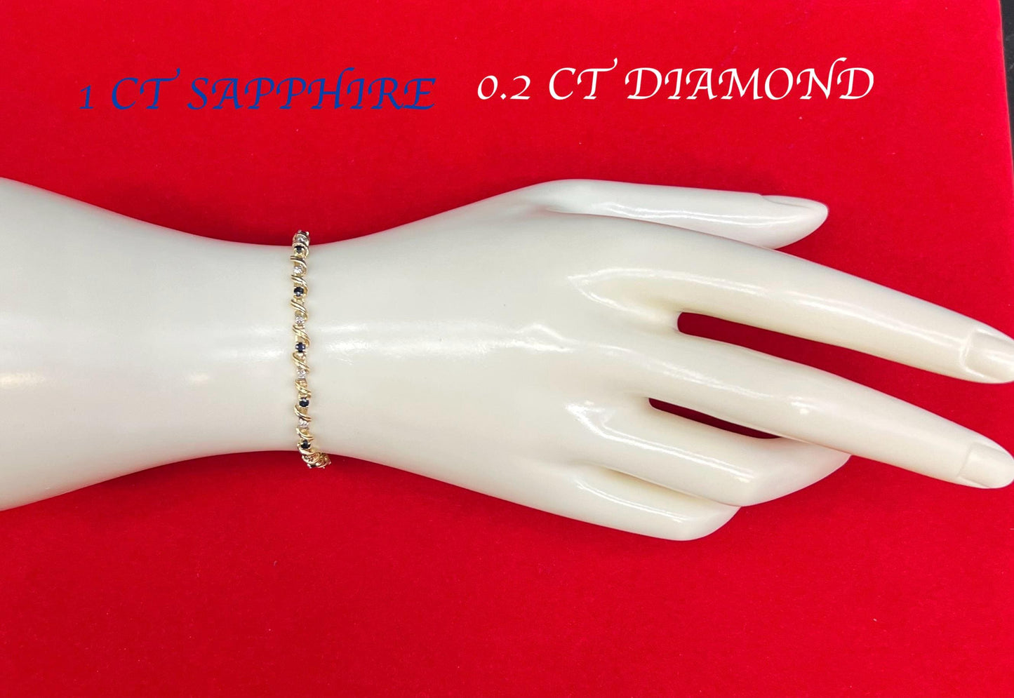 10k Real Solid Gold 1 ct. EMERALD Bracelet, 10k Real Solid Gold 1 ct. SAPPHIRE Bracelet, 10k Real Solid Gold 0.2 Ct Natural Diamond Bracelet