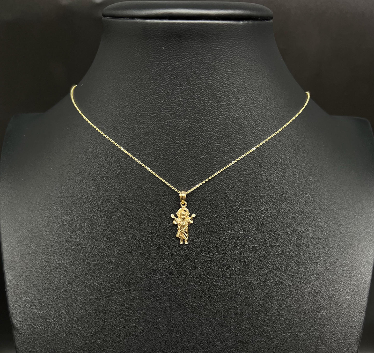 14k Real Solid Gold Divino Nino Pendants Necklace, 14K Real Gold Baby Jesus Religious Charm, 14K 1 mm Real Gold Cable Chain Necklace