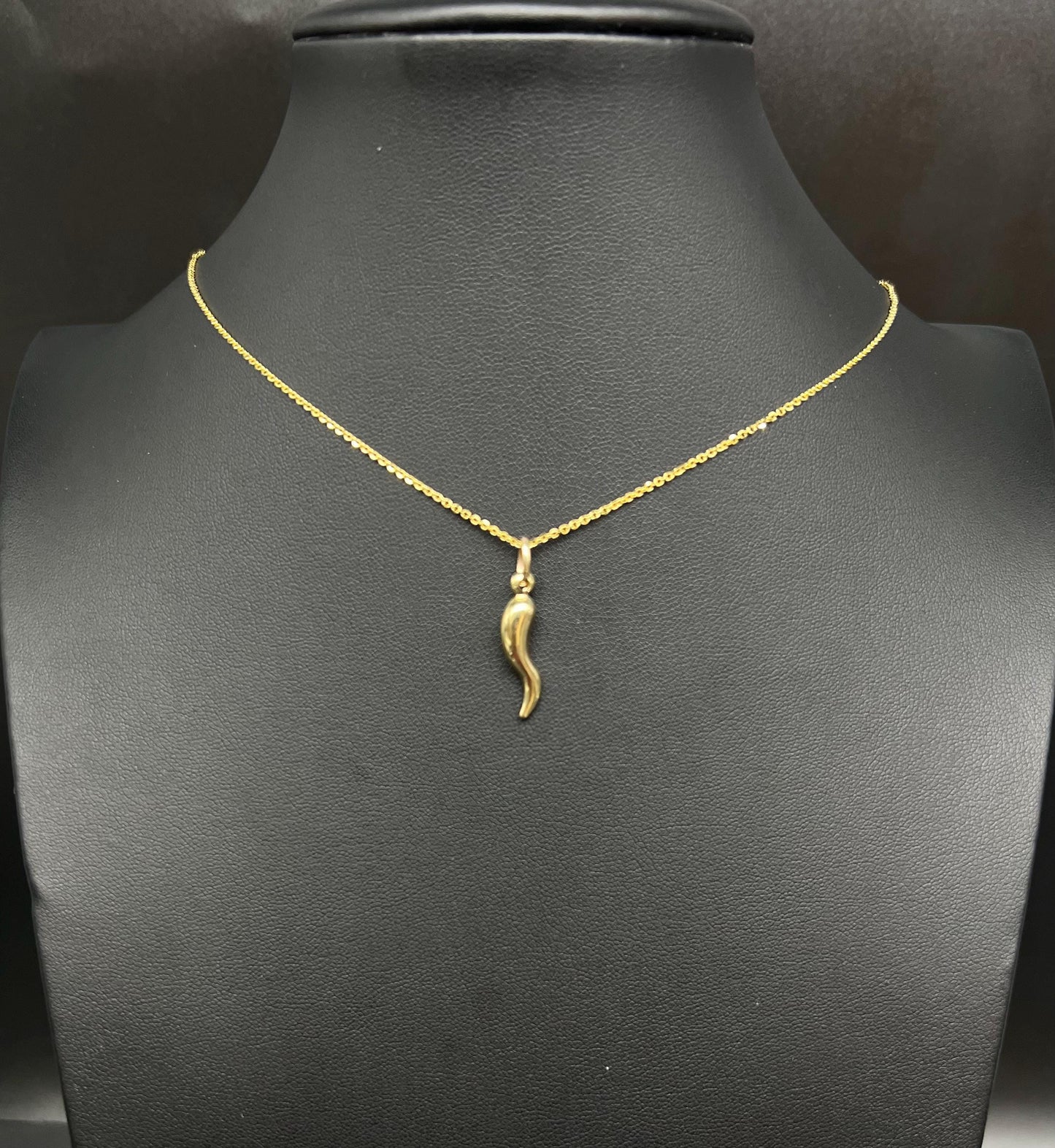 10k Real Gold Cornicello Italian Horn Pendant Protection Necklace with 1.2 mm Cable Chain Necklace,Unisex Charm, Pendant, Gift