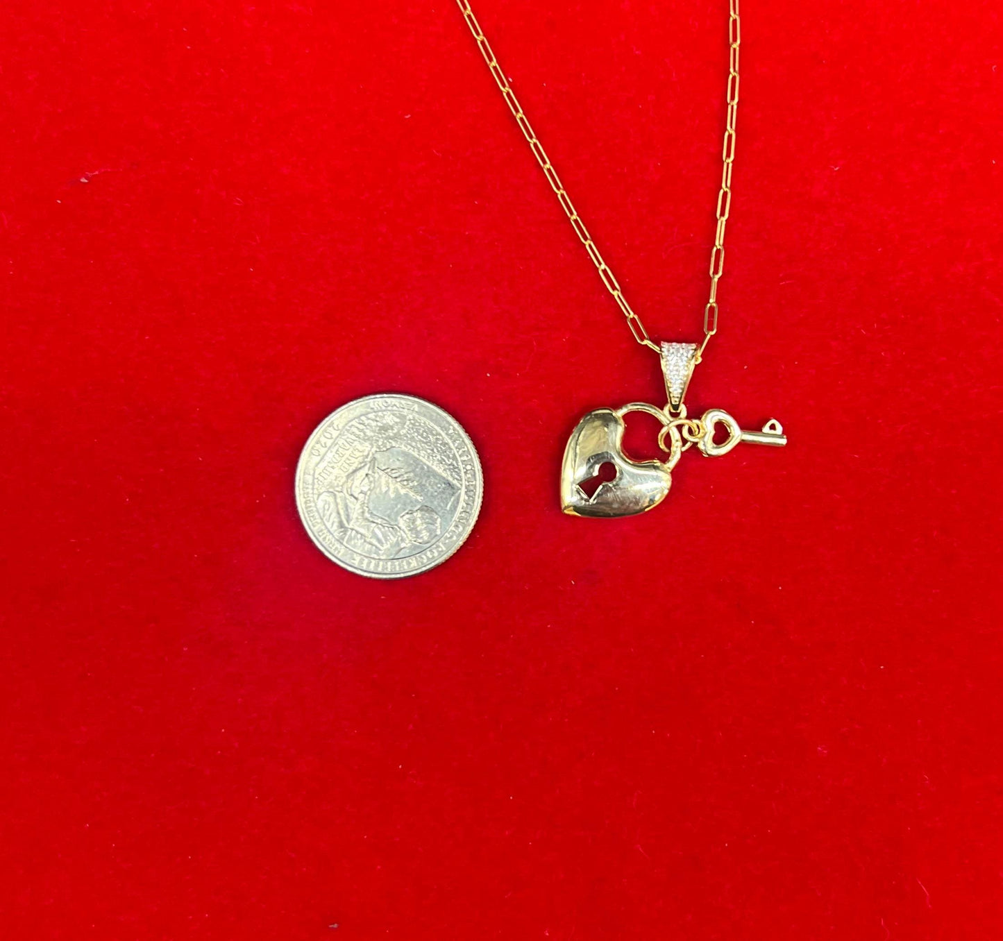 14k Real Gold Heart Pendant Necklace, with 1.5 mm Solid Paperclips Chain Necklace ,Gift,14k Gold Charm,Heart Locker charm,Real 14k gold