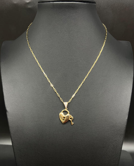 14k Real Gold Heart Pendant Necklace, with 1.5 mm Solid Paperclips Chain Necklace ,Gift,14k Gold Charm,Heart Locker charm,Real 14k gold