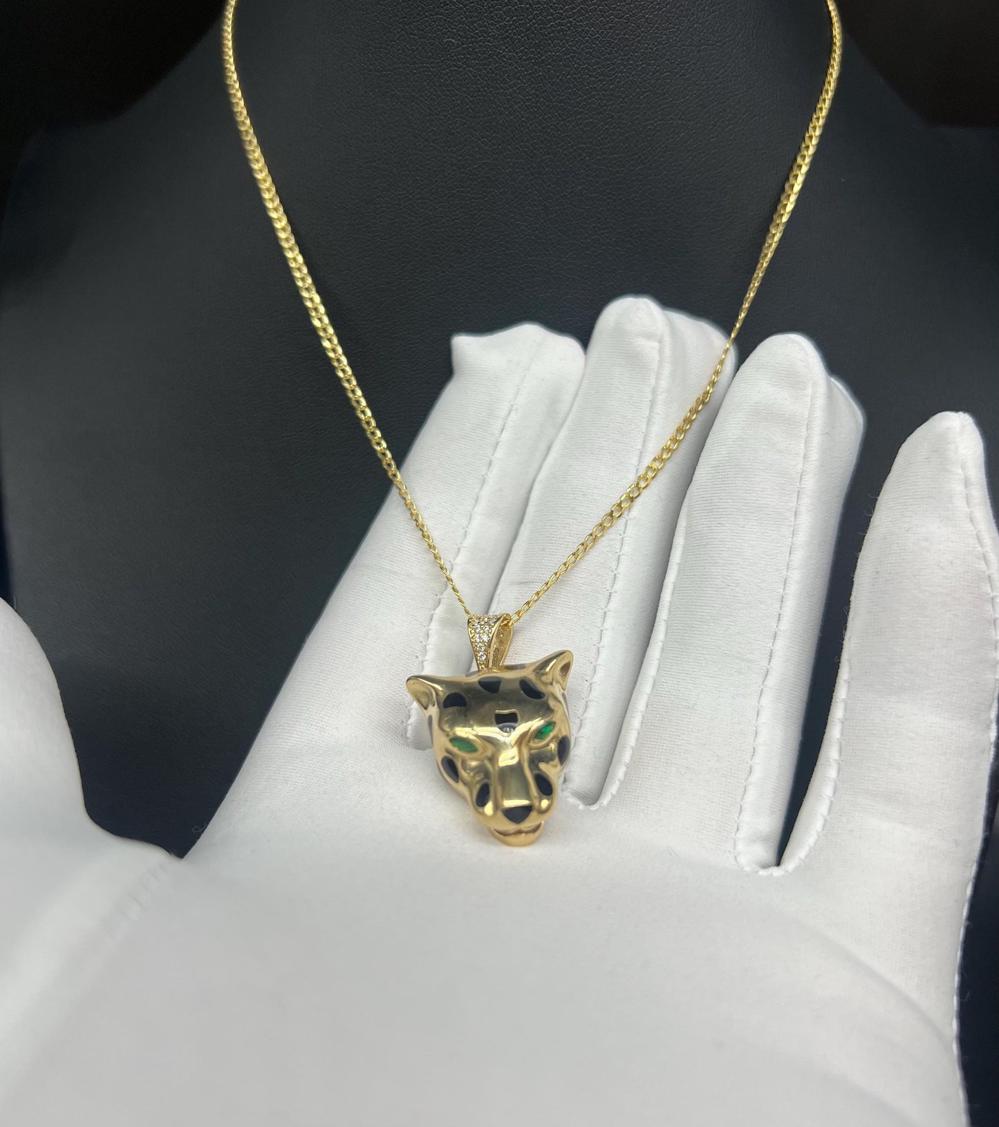 14k Real Gold Panther Pendant Necklace, with 14k 2mm Solid cuban curb Chain Necklace , Gift, 14k Gold Charm, Panther charm, Real 14k gold