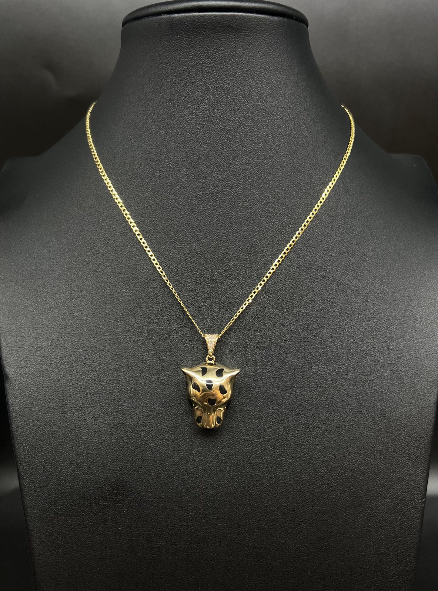 14k Real Gold Panther Pendant Necklace, with 14k 2mm Solid cuban curb Chain Necklace , Gift, 14k Gold Charm, Panther charm, Real 14k gold