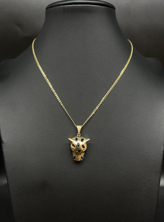 14k Real Gold Panther Pendant Necklace, with 14k 2mm Solid cuban curb Chain Necklace , Gift, 14k Gold Charm, Panther charm, Real 14k gold