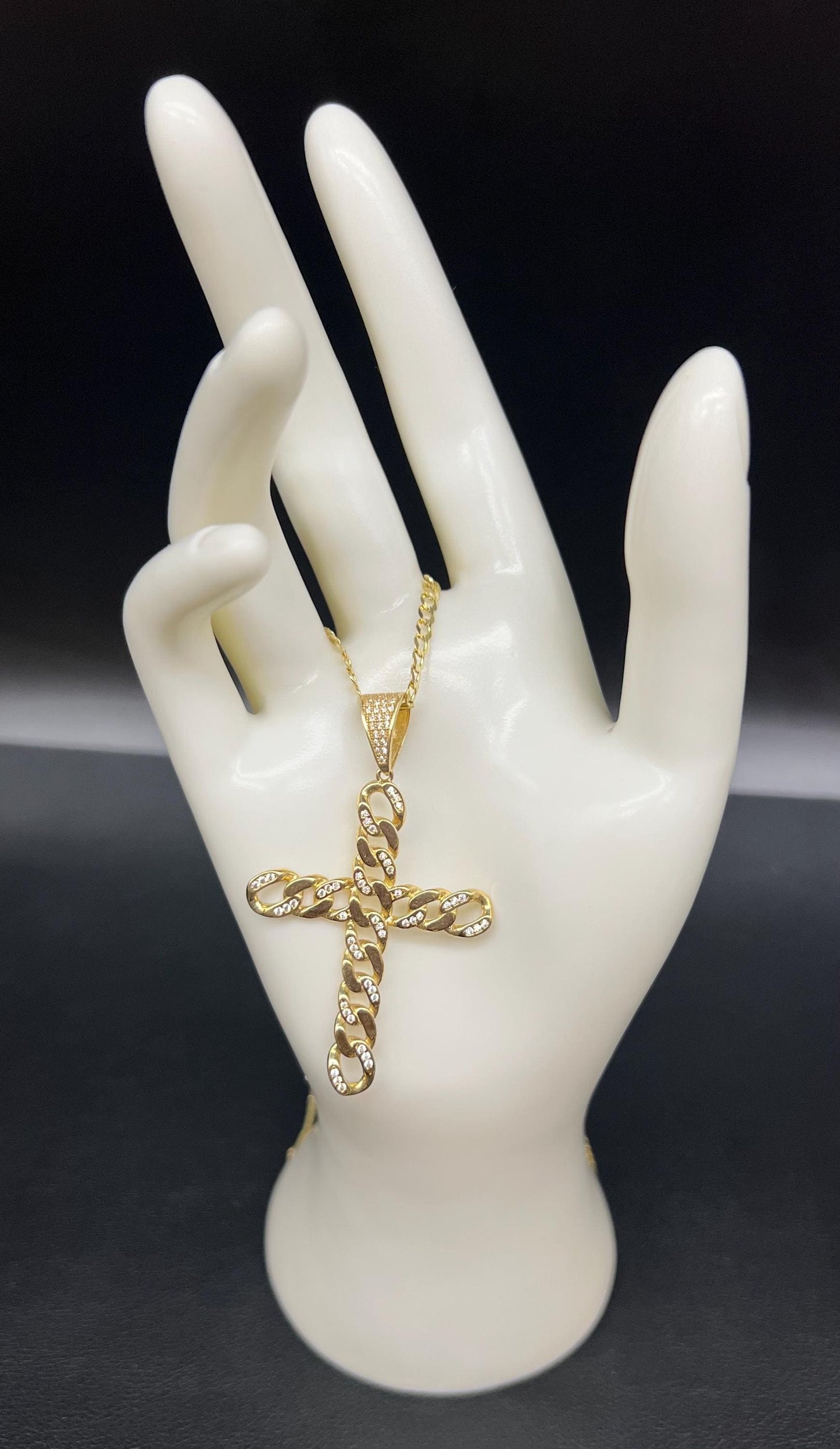 14k Real Gold Cross Charm Necklace, with 3mm SOLID Cuban Curb Chain, 14k Gold Charms, 14k Solid Gold Cross Pendant