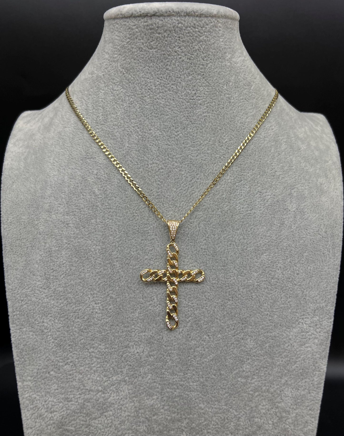 14k Real Gold Cross Charm Necklace, with 3mm SOLID Cuban Curb Chain, 14k Gold Charms, 14k Solid Gold Cross Pendant