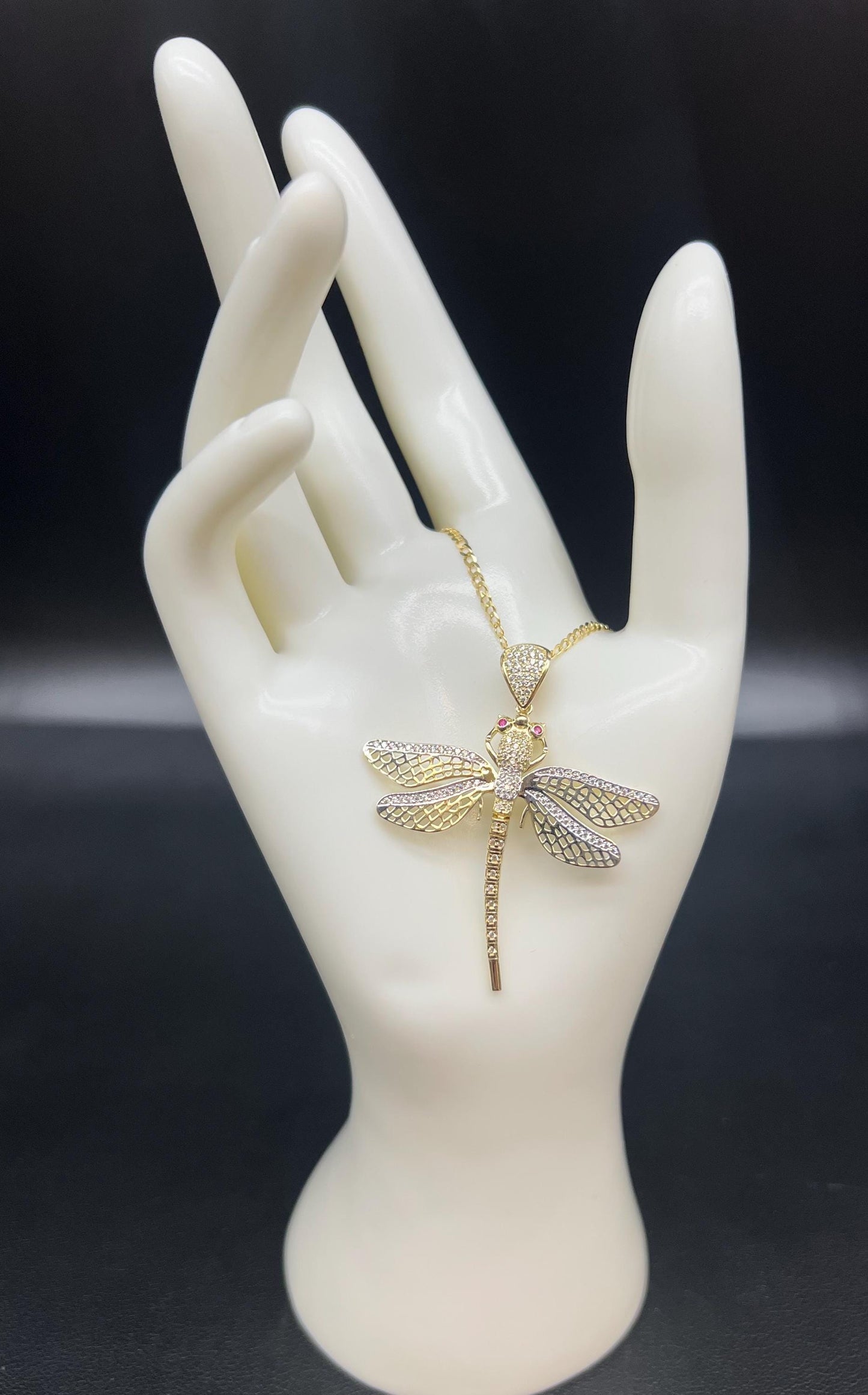 14k Real Gold Dragonfly Pendants Necklace, with 2mm SOLID Cuban Curb Chain , Dragonfly Charm, Firefly charm, Gift, 14k Gold Charm