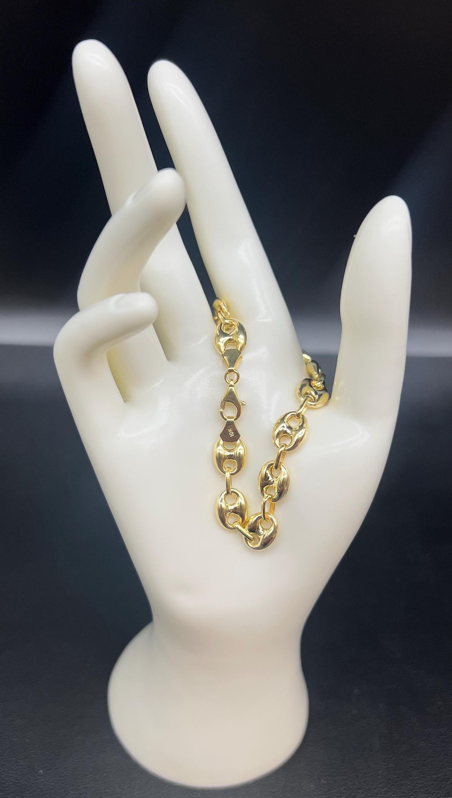 10K Real Gold Puffed Mariner Bracelet, 10K Gold 4.5mm - 9mm Puffed Mariner Bracelet, 10k Women Bracelet, 10K Yellow Gold Puffed Mariner