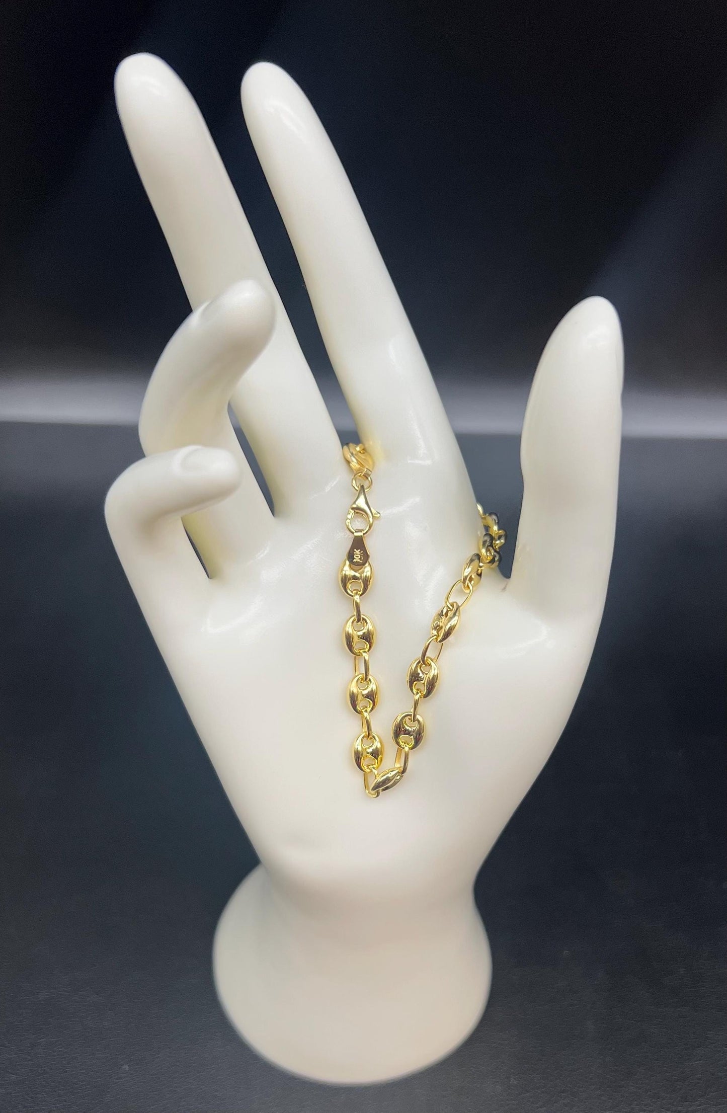 10K Real Gold Puffed Mariner Bracelet, 10K Gold 4.5mm - 9mm Puffed Mariner Bracelet, 10k Women Bracelet, 10K Yellow Gold Puffed Mariner