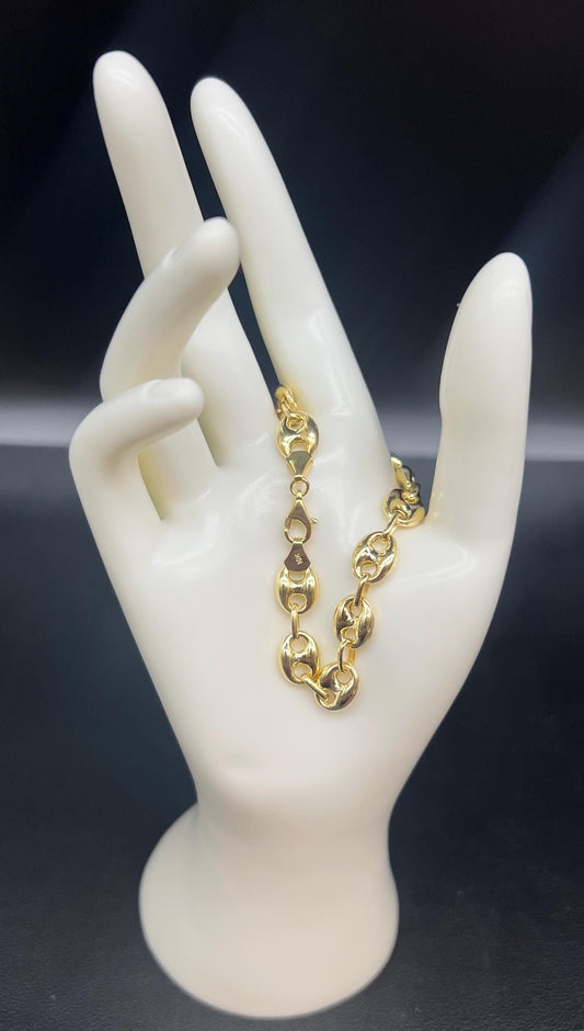 10K Real Gold Puffed Mariner Bracelet, 10K Gold 4.5mm - 9mm Puffed Mariner Bracelet, 10k Women Bracelet, 10K Yellow Gold Puffed Mariner