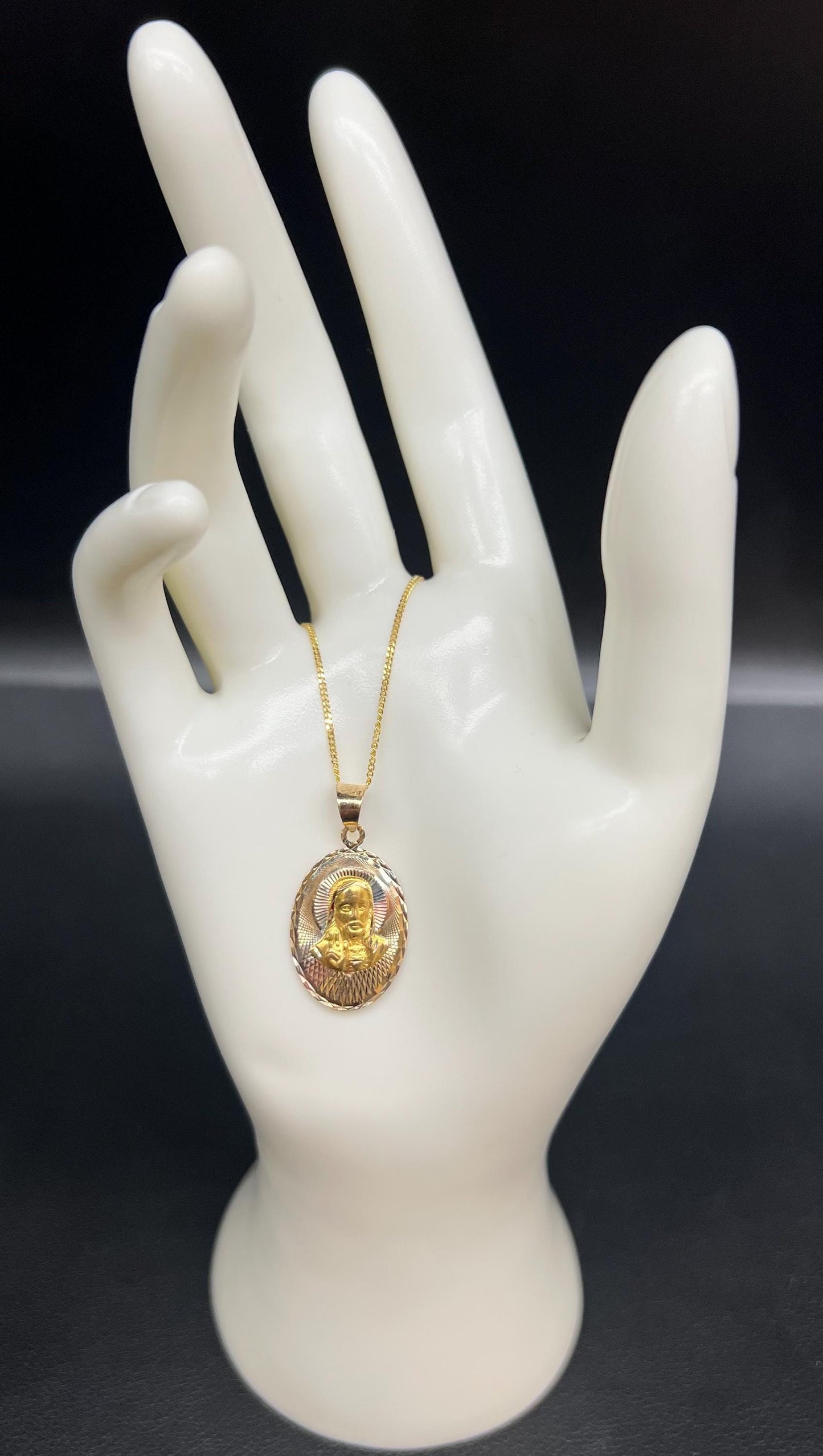 14k Real Gold Guadalupe Pendant Necklace, 14K Real Gold Jesus Charm, 14k Double faces Pendant, 14K 1.1 mm Real Gold Solid Miami Cuban Chain