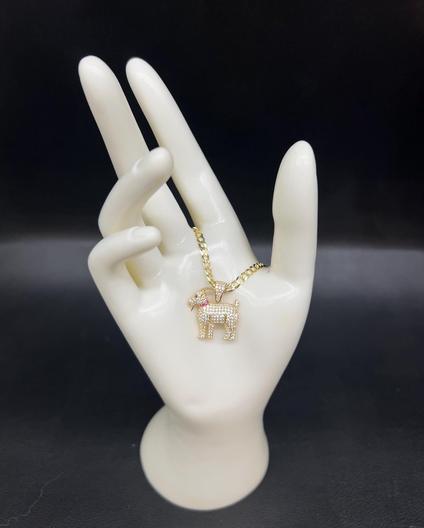 14k Real Gold GOAT Necklace,14K Real SOLID Gold G.O.A.T Charm, 14k Gold 3mm Solid Cuban Curb Chain Necklace,14k Solid Gold Goat Pendant