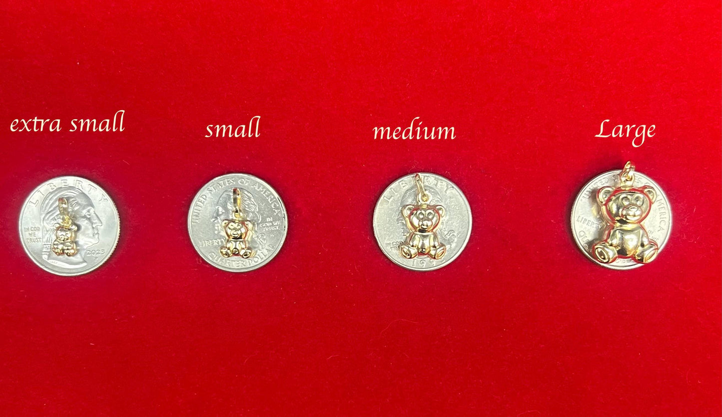 14K Real SOLID Gold Puffed Teddy Bear, 14k Real Gold 1.3mm Cable  Chain Necklace,14k Gold Puffed Teddy Bear, 14k Real Gold Pendants Necklace