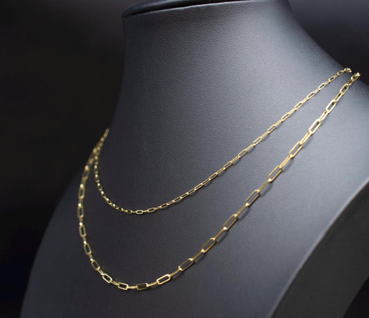 18k SOLID Gold Italian Style Paperclip Chain and Bracelet, 18k Gold Women Necklace, 18k Italian Style Paperclip, 18k Yellow Gold Paperclips