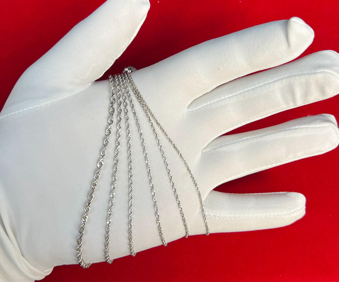 14K SOLID WHITE Gold Rope Chain, Gold Rope Chain Necklace 1.4mm-3mm 16-30 inches, Heavy Fully Solid 14K Solid White Gold Rope Chain