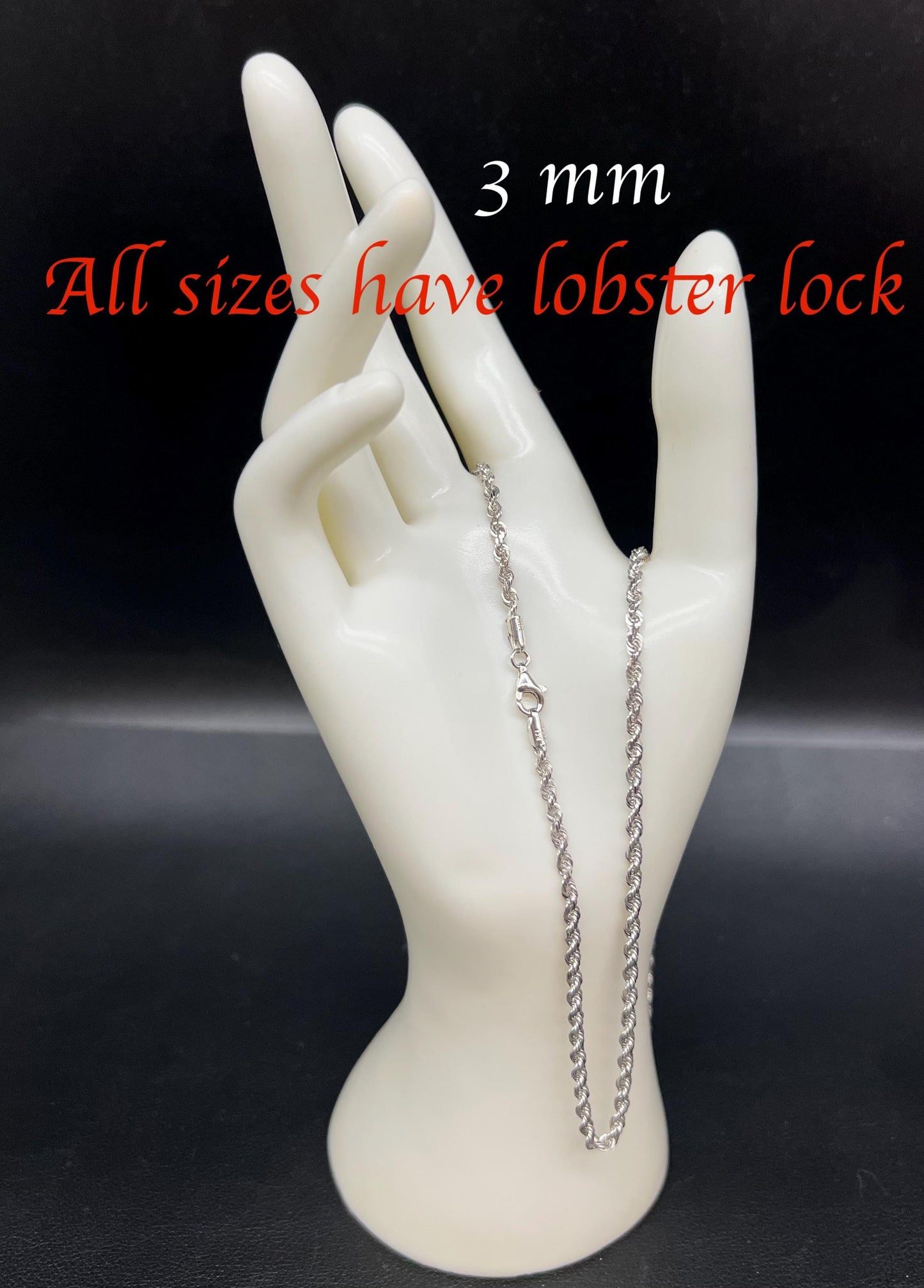 14K SOLID WHITE Gold Rope Chain, Gold Rope Chain Necklace 1.4mm-3mm 16-30 inches, Heavy Fully Solid 14K Solid White Gold Rope Chain