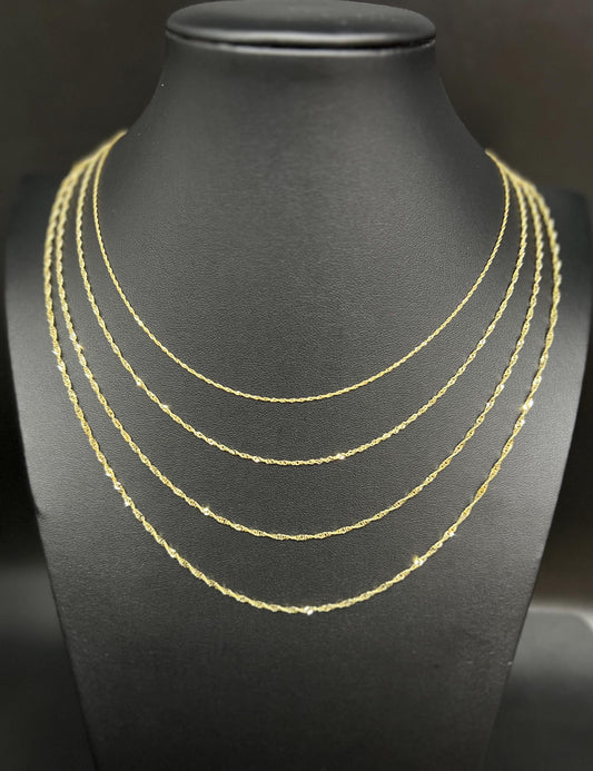 14K Real SOLID Gold Diamond Cut Singapore Chain, 14K Yellow Gold Singapore Necklace, 14K Gold Singapore Chain ,Real Gold Women Necklace