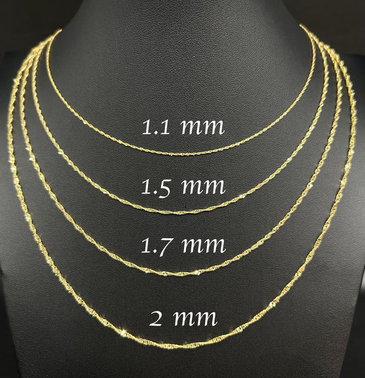10K Real SOLID Gold Diamond Cut Singapore Chain, 10K Yellow Gold Singapore Necklace, 10K Gold Singapore Chain ,Real Gold Women Necklace