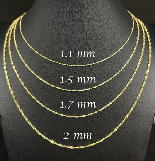 10K Real SOLID Gold Diamond Cut Singapore Chain, 10K Yellow Gold Singapore Necklace, 10K Gold Singapore Chain ,Real Gold Women Necklace