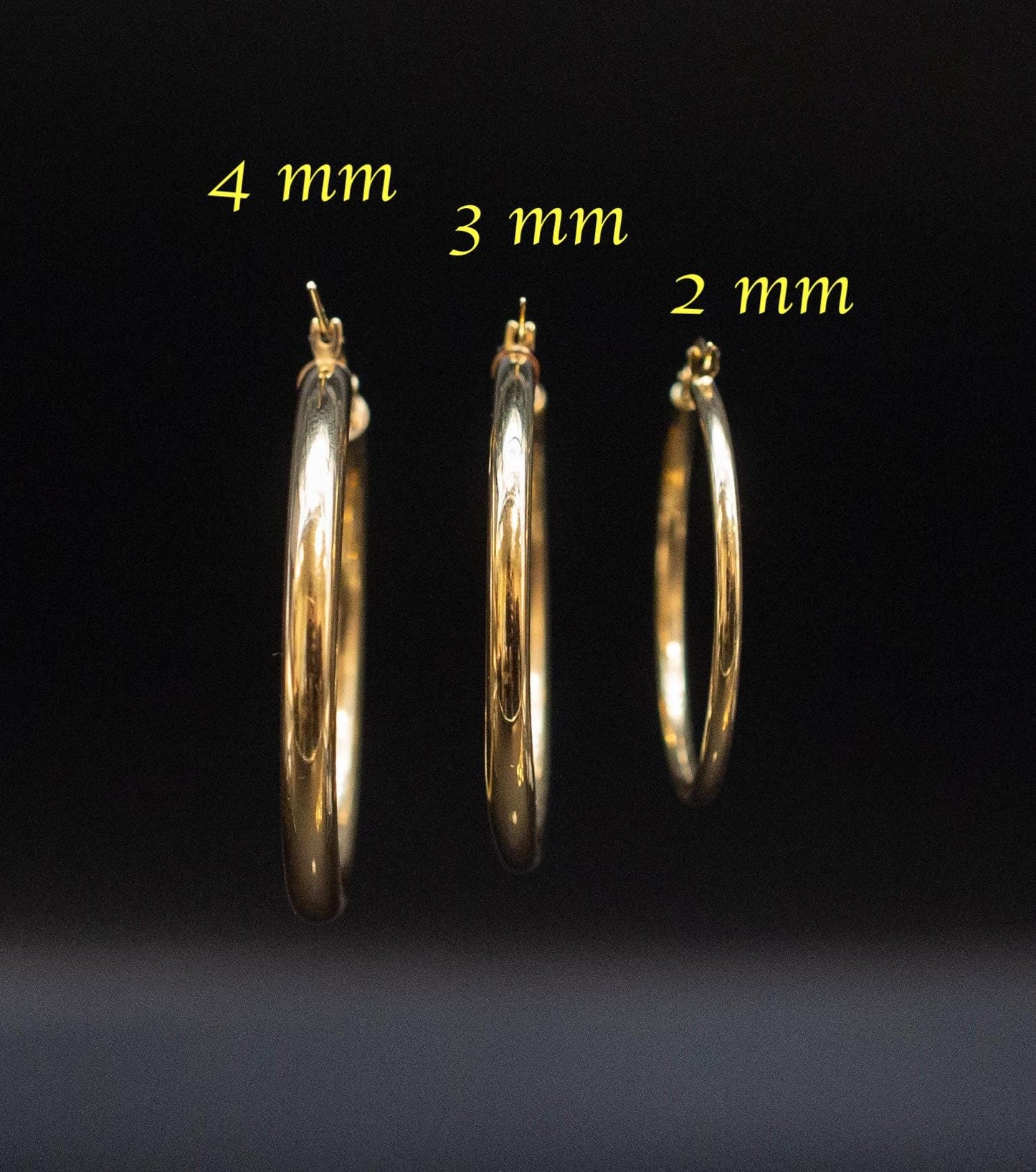 14k Gold Hoop Earrings,Real Gold Hoop Earrings, 2mm, 3mm and 4mm Thickness High Quality, 15mm-70mm Gold Hoop Earrings, Women Hoop Earrings