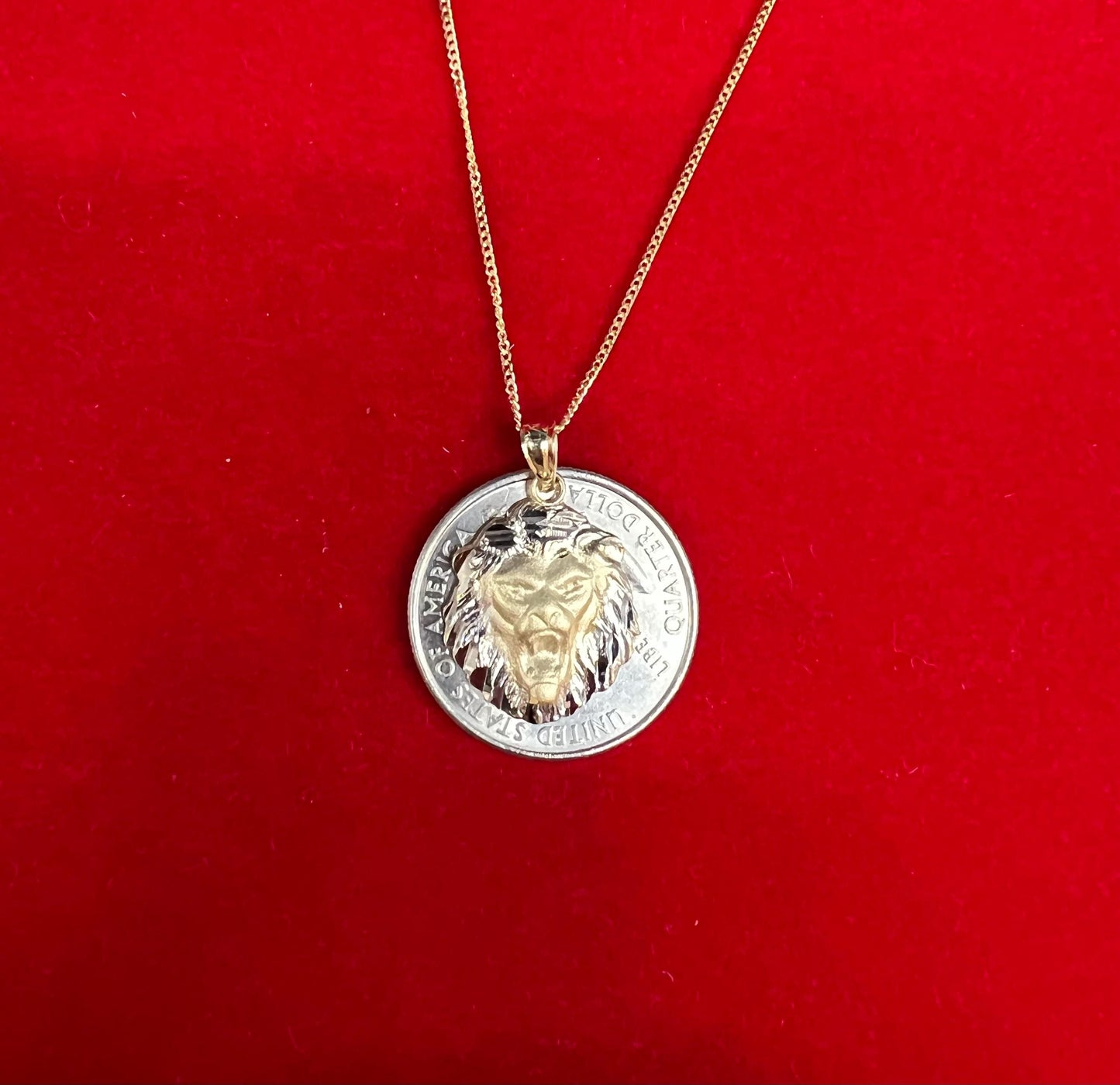 10k Real Solid Gold Lion Head Pendant - Two tone lion head pendant with 1.1mm solid miami cuban chain  , Lion Head Pendant, Gift