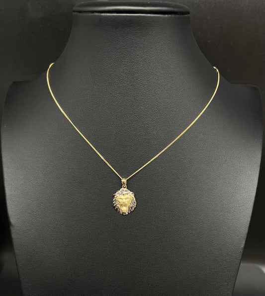 10k Real Solid Gold Lion Head Pendant - Two tone lion head pendant with 1.1mm solid miami cuban chain , Lion Head Pendant, Gift