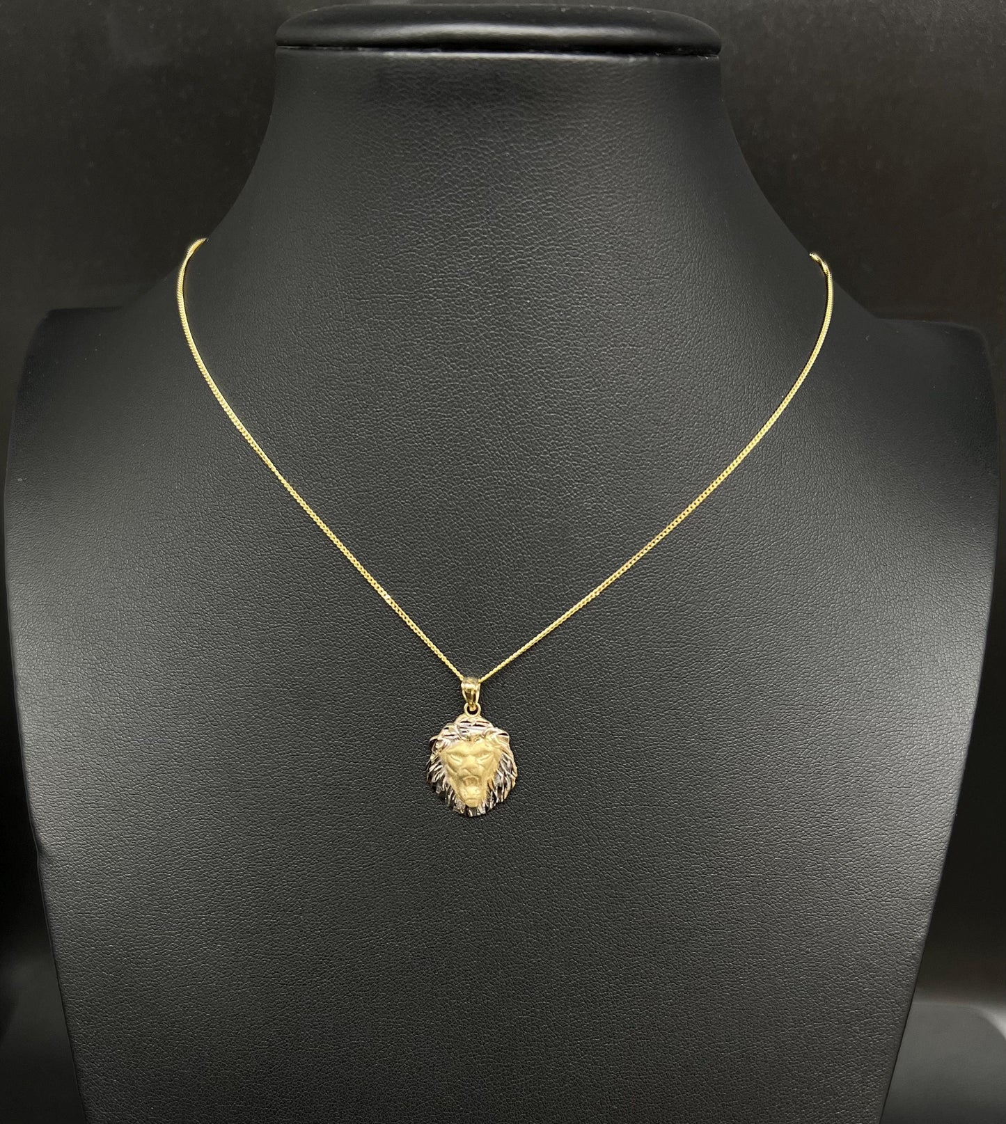 10k Real Solid Gold Lion Head Pendant - Two tone lion head pendant with 1.1mm solid miami cuban chain  , Lion Head Pendant, Gift