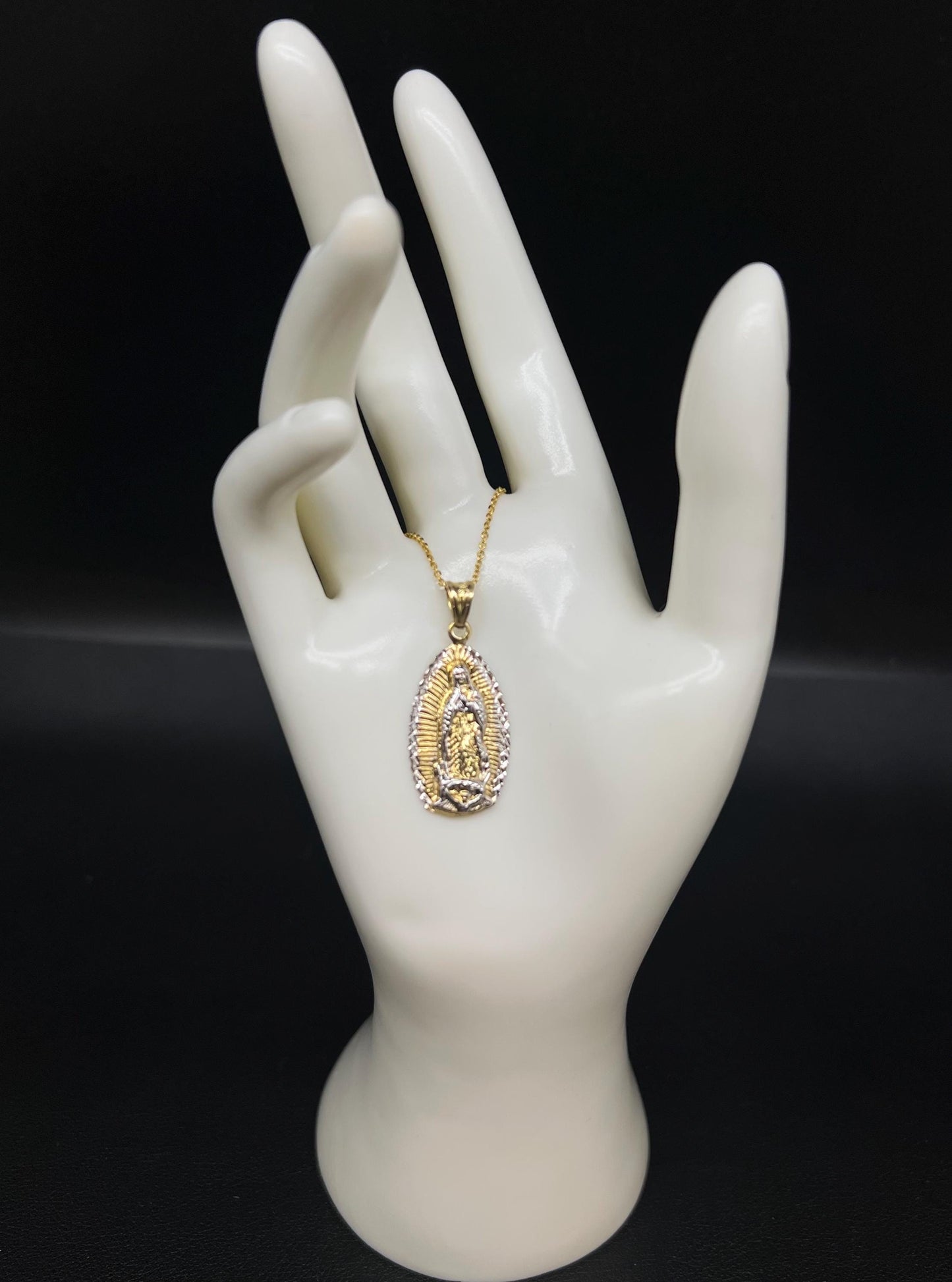 10k Real Solid Gold Guadalupe Pendant Necklace, 1.2mm Cable Chain, Unisex Virgin Mary Charm, Religious Gold Gift Jewelry, Guadalupe Charm