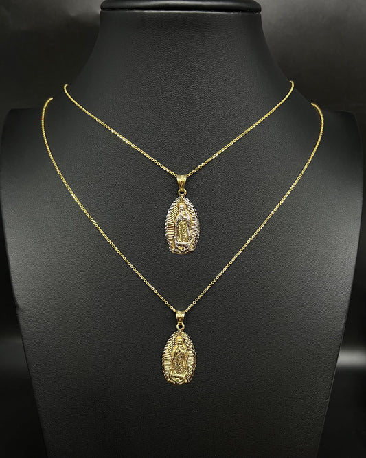10k Real Solid Gold Guadalupe Pendant Necklace, 1.2mm Cable Chain, Unisex Virgin Mary Charm, Religious Gold Gift Jewelry, Guadalupe Charm
