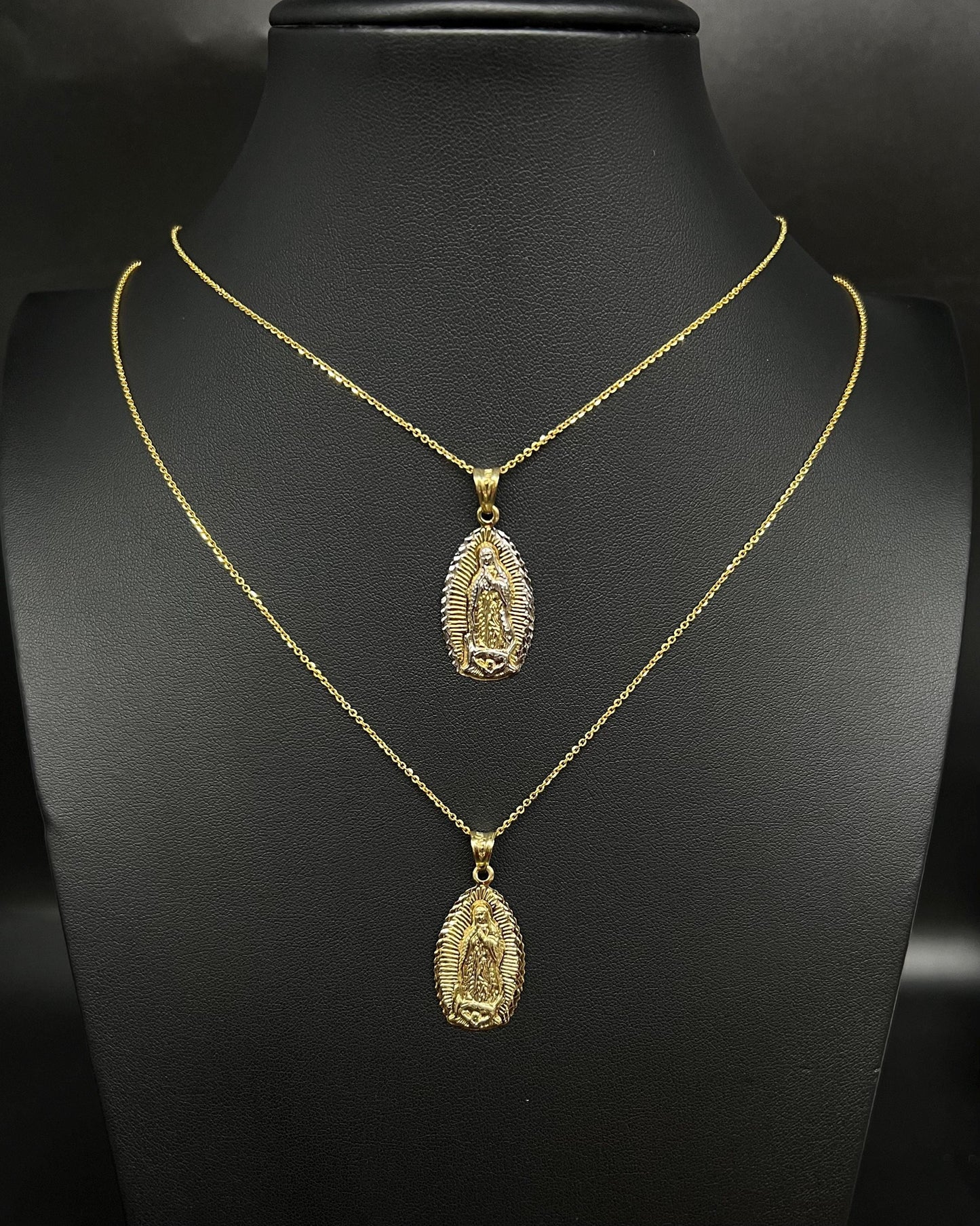 10k Real Solid Gold Guadalupe Pendant Necklace, 1.2mm Cable Chain, Unisex Virgin Mary Charm, Religious Gold Gift Jewelry, Guadalupe Charm