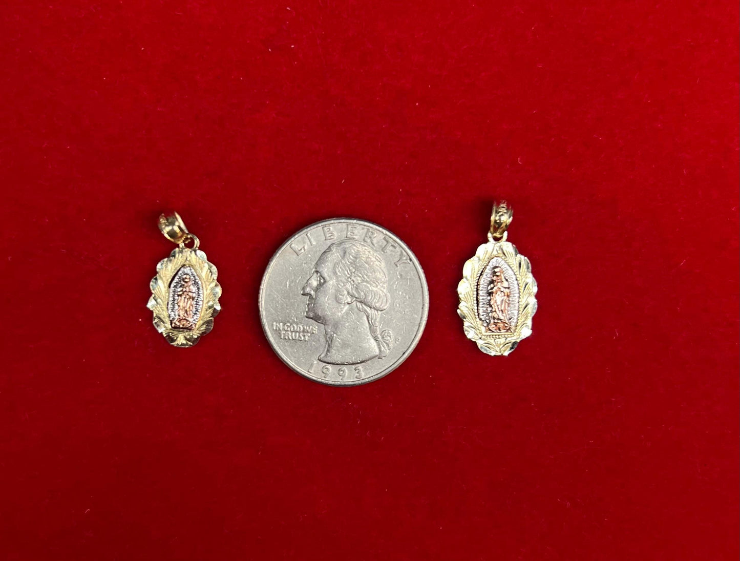 10k Real Solid Gold Tricolor Guadalupe Pendant Necklace, 1.2mm Cable Chain, Unisex Virgin Mary Charm, Religious Gold Gift Jewelry