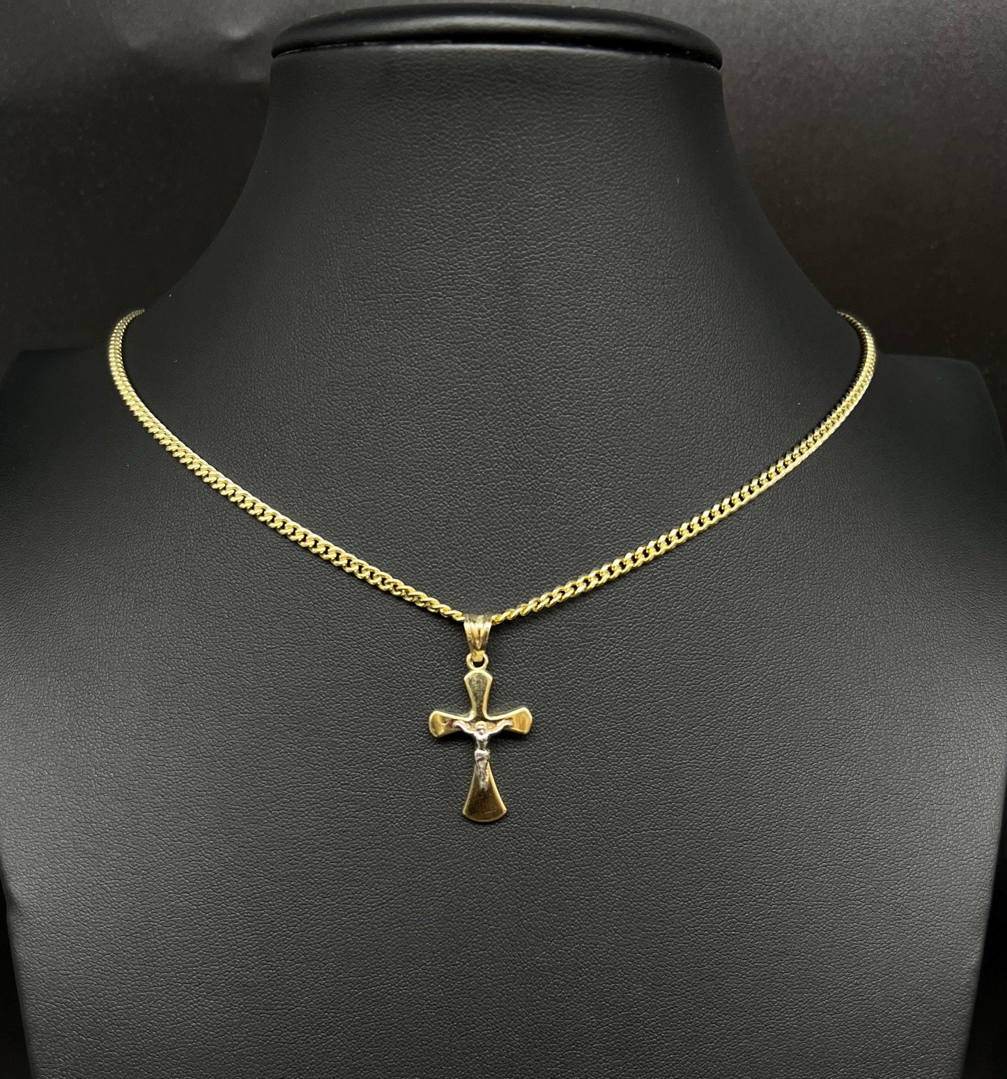 14k Real Solid Gold Jesus Crucifix Pendants Necklace, with 3mm Miami Cuban Chain Necklace , Cross Pendant , Gold  Cross Charm, Gift