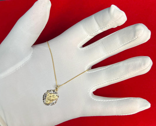 10k Real Solid Gold Lion Head Pendant - Two tone lion head pendant with 1.1mm solid miami cuban chain  , Lion Head Pendant, Gift