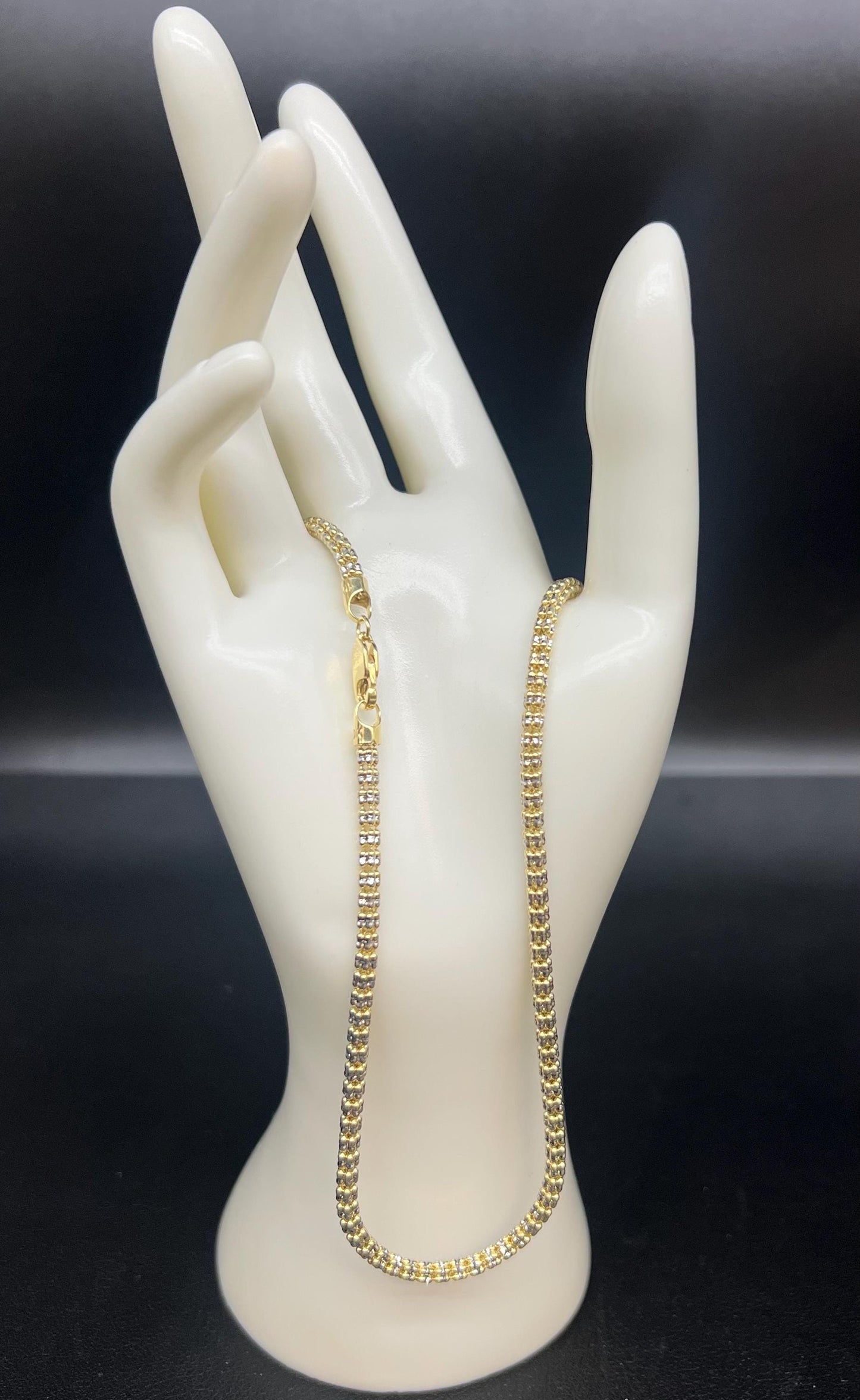 10k SOLID Real Gold Iced Out Chain, Two Tone Yellow and White Diamond Cut Ice Link Chain, Cylinder Chain, 10k Solid Gold Ice Out Necklace