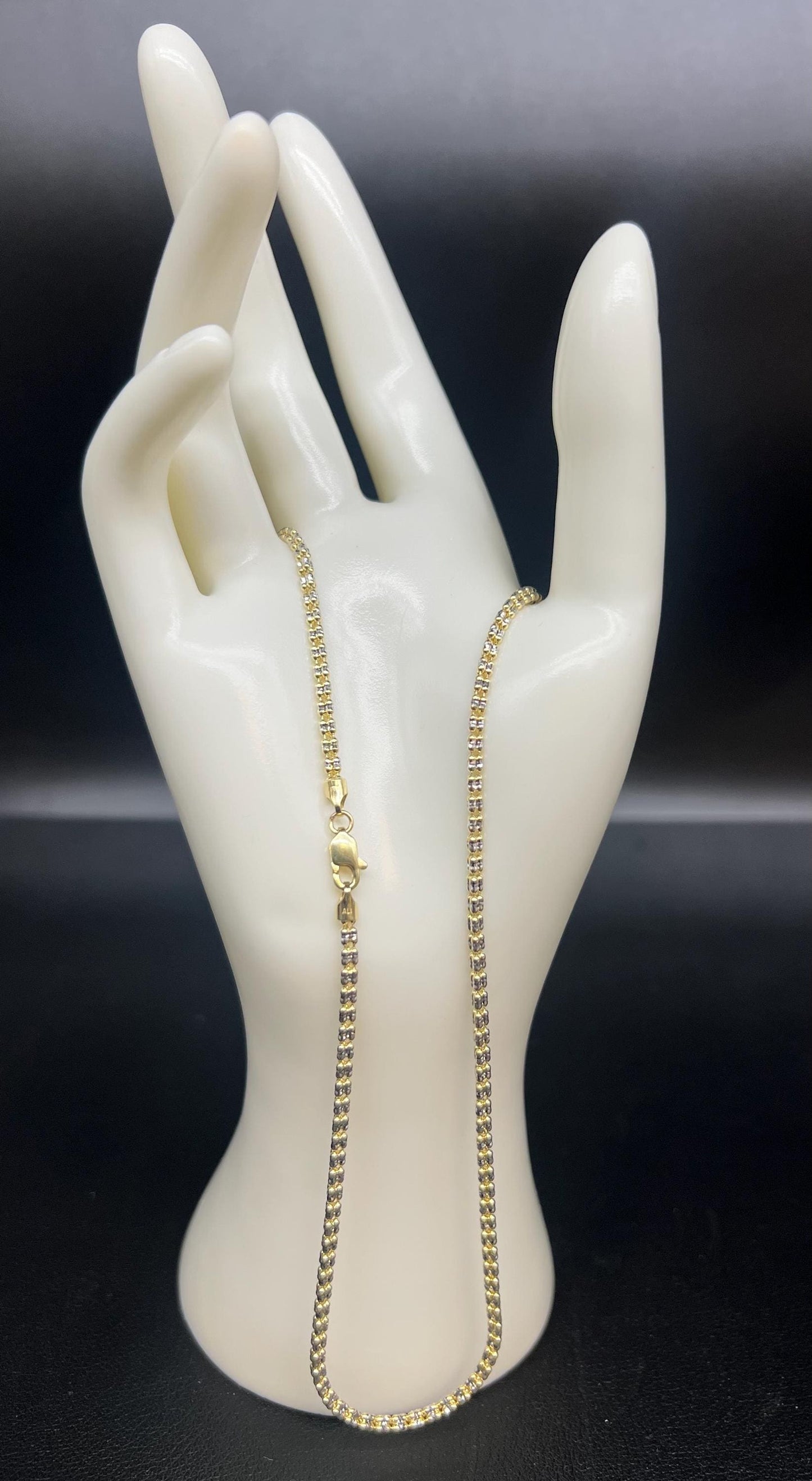 10k SOLID Real Gold Iced Out Chain, Two Tone Yellow and White Diamond Cut Ice Link Chain, Cylinder Chain, 10k Solid Gold Ice Out Necklace