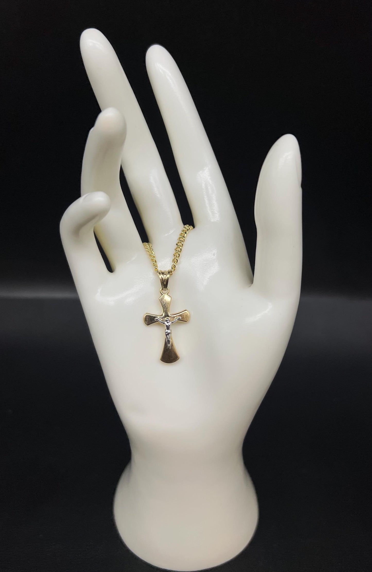 14k Real Solid Gold Jesus Crucifix Pendants Necklace, with 3mm Miami Cuban Chain Necklace , Cross Pendant , Gold  Cross Charm, Gift