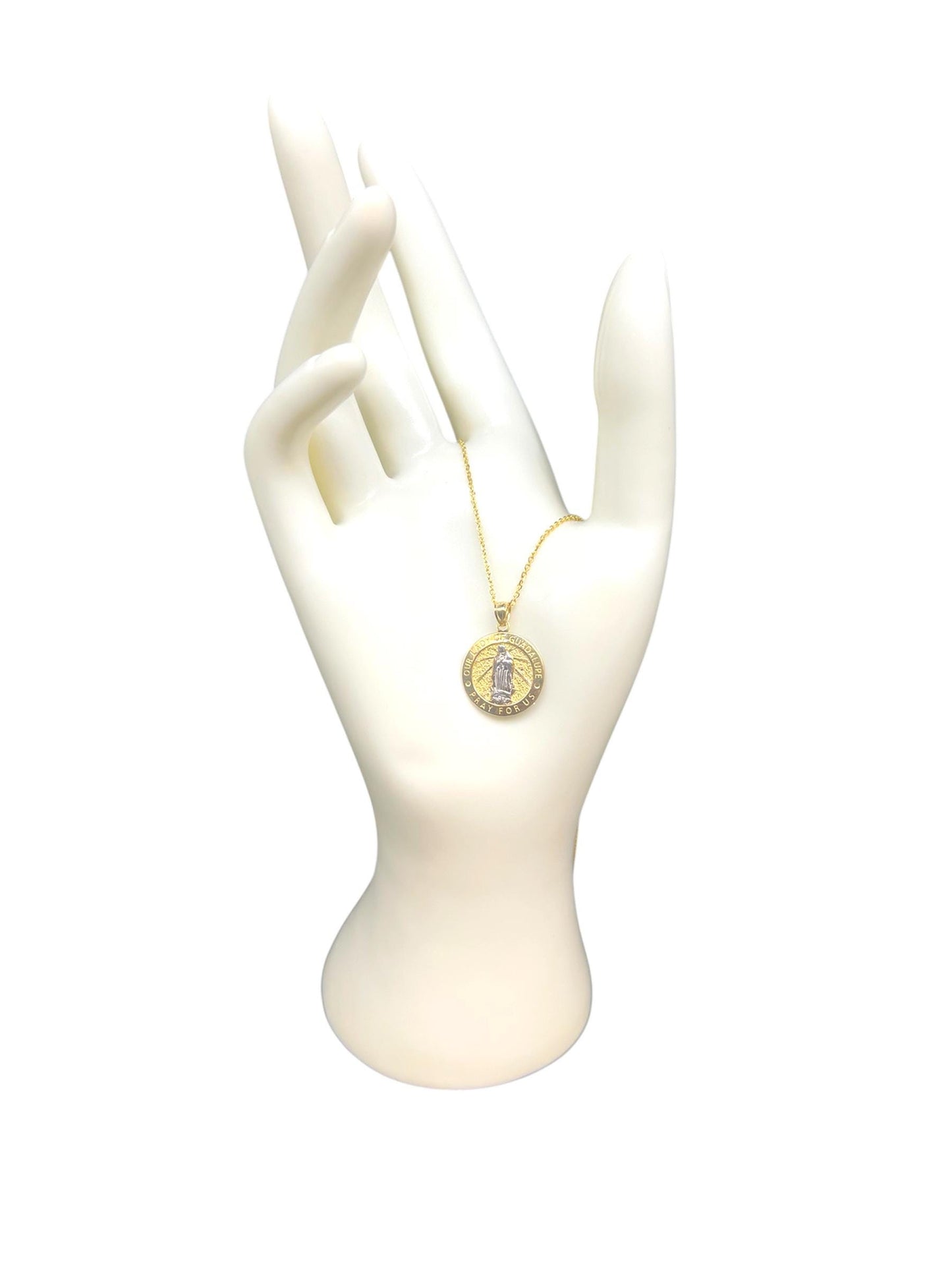 10k Solid Gold Guadalupe Pendant Necklace, 1.2mm Cable Chain, Unisex Virgin Mary Charm, Religious Gold Gift Jewelry, 10k Guadalupe Charm