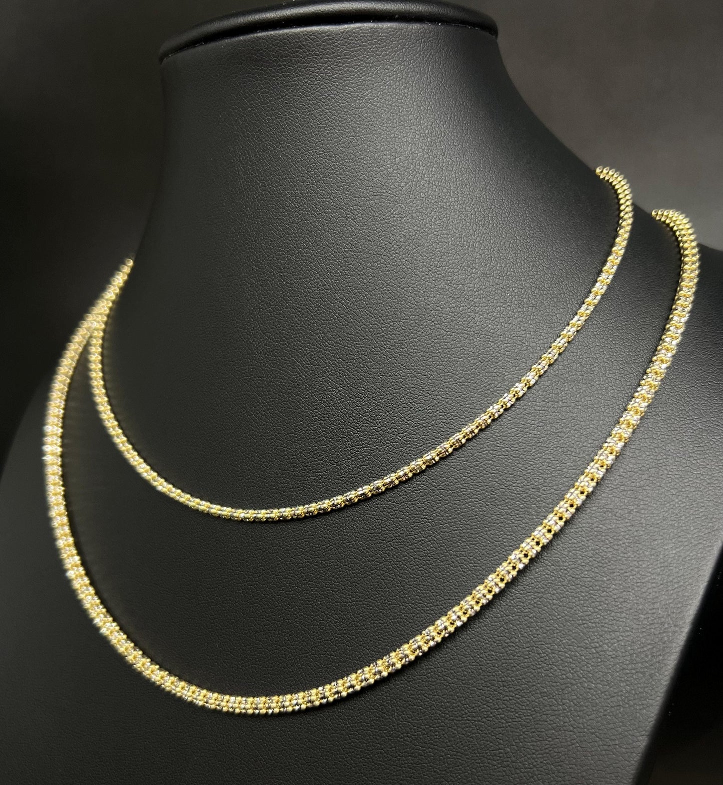 10k SOLID Real Gold Iced Out Chain, Two Tone Yellow and White Diamond Cut Ice Link Chain, Cylinder Chain, 10k Solid Gold Ice Out Necklace