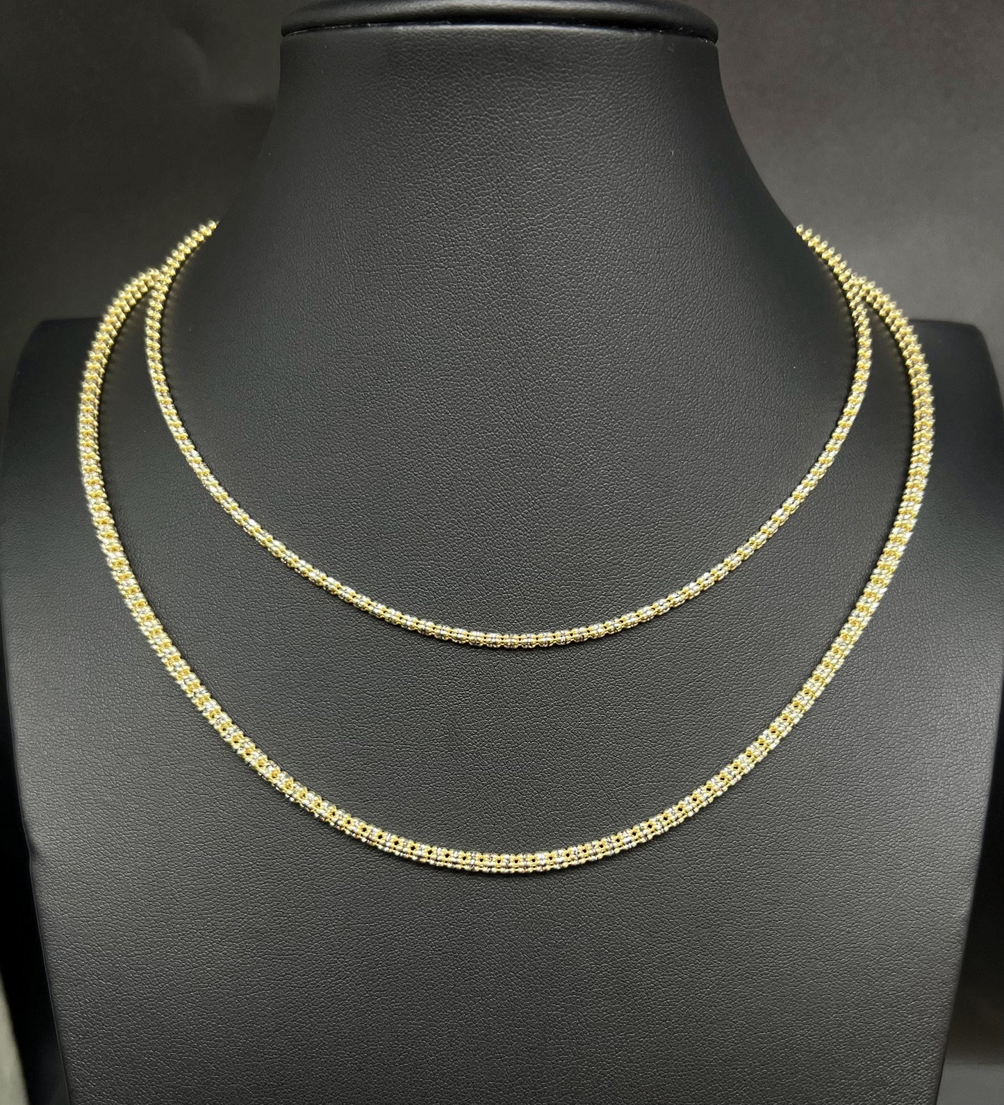 10k SOLID Real Gold Iced Out Chain, Two Tone Yellow and White Diamond Cut Ice Link Chain, Cylinder Chain, 10k Solid Gold Ice Out Necklace