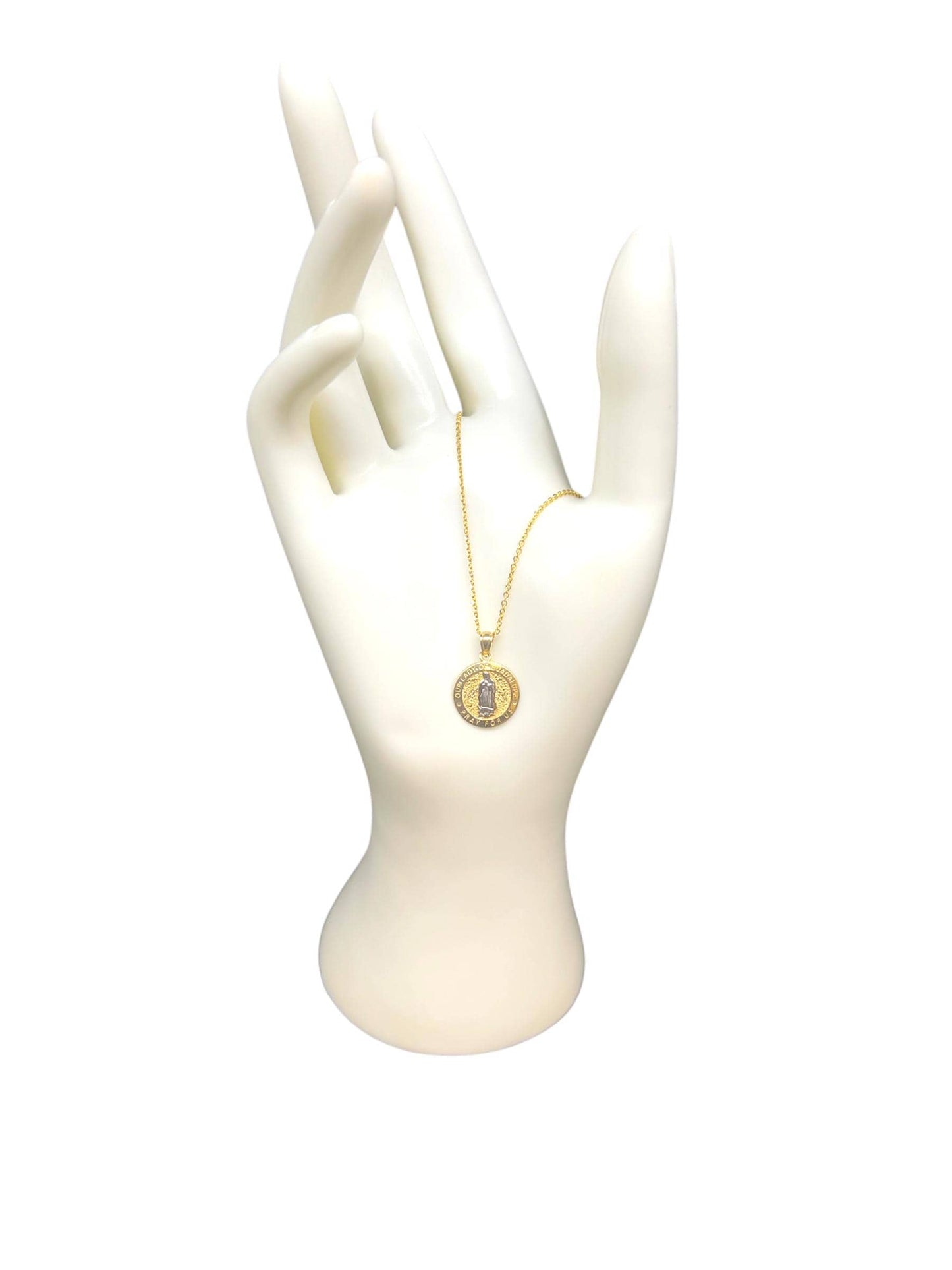 10k Solid Gold Guadalupe Pendant Necklace, 1.2mm Cable Chain, Unisex Virgin Mary Charm, Religious Gold Gift Jewelry, 10k Guadalupe Charm