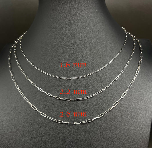 14k SOLID White Gold Italian Style Paperclip Chain, Dainty 14k Gold Paperclip Necklace, 14k White Gold Paperclips Necklace