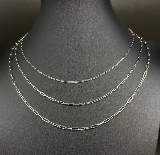 14k SOLID White Gold Italian Style Paperclip Chain, Dainty 14k Gold Paperclip Necklace, 14k White Gold Paperclips Necklace