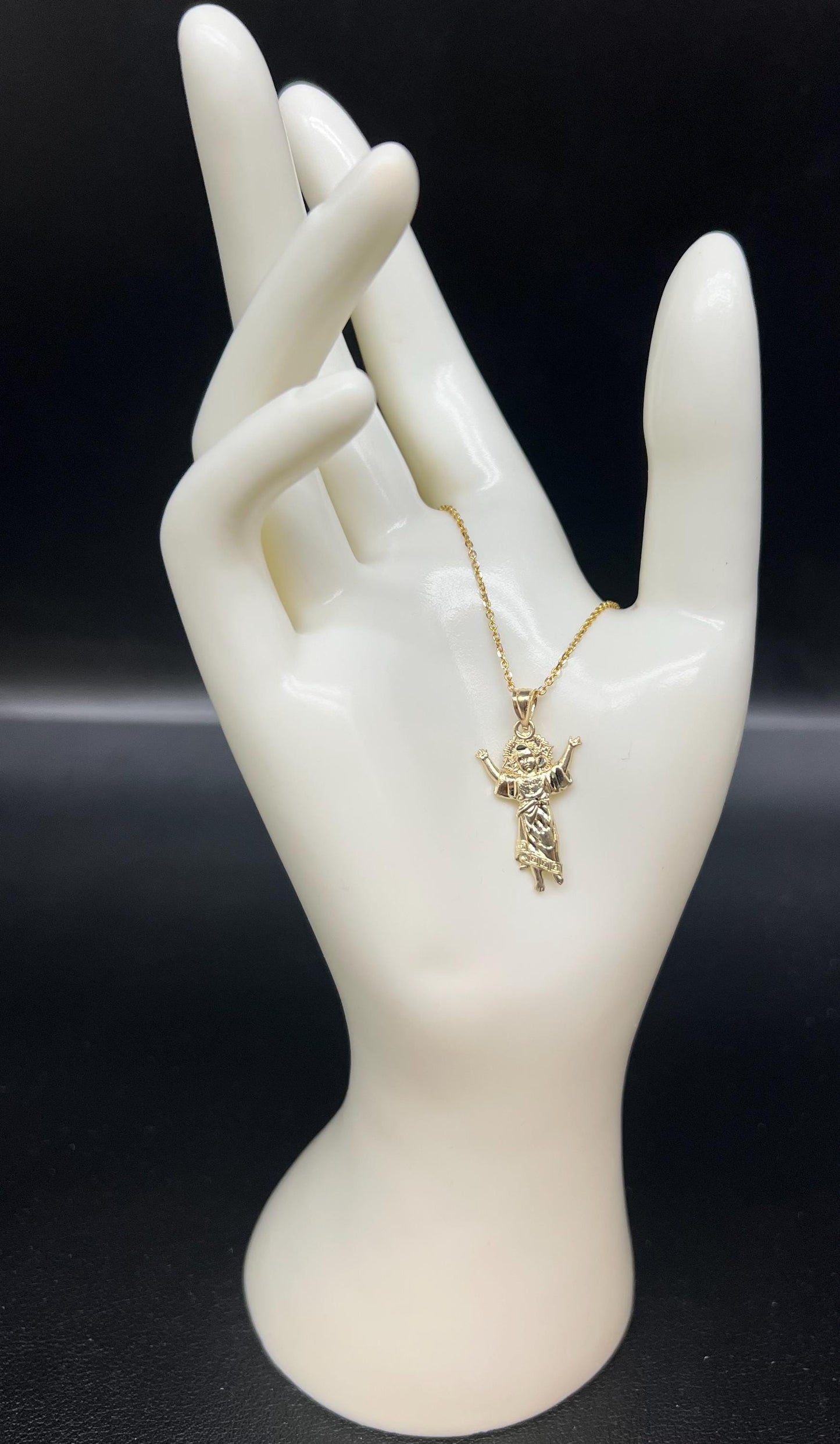 10k Real Solid Gold Divino Nino Pendant Necklace, 1.2mm Cable Chain, Unisex Baby Jesus Charm, Religious Gold Gift Jewelry,