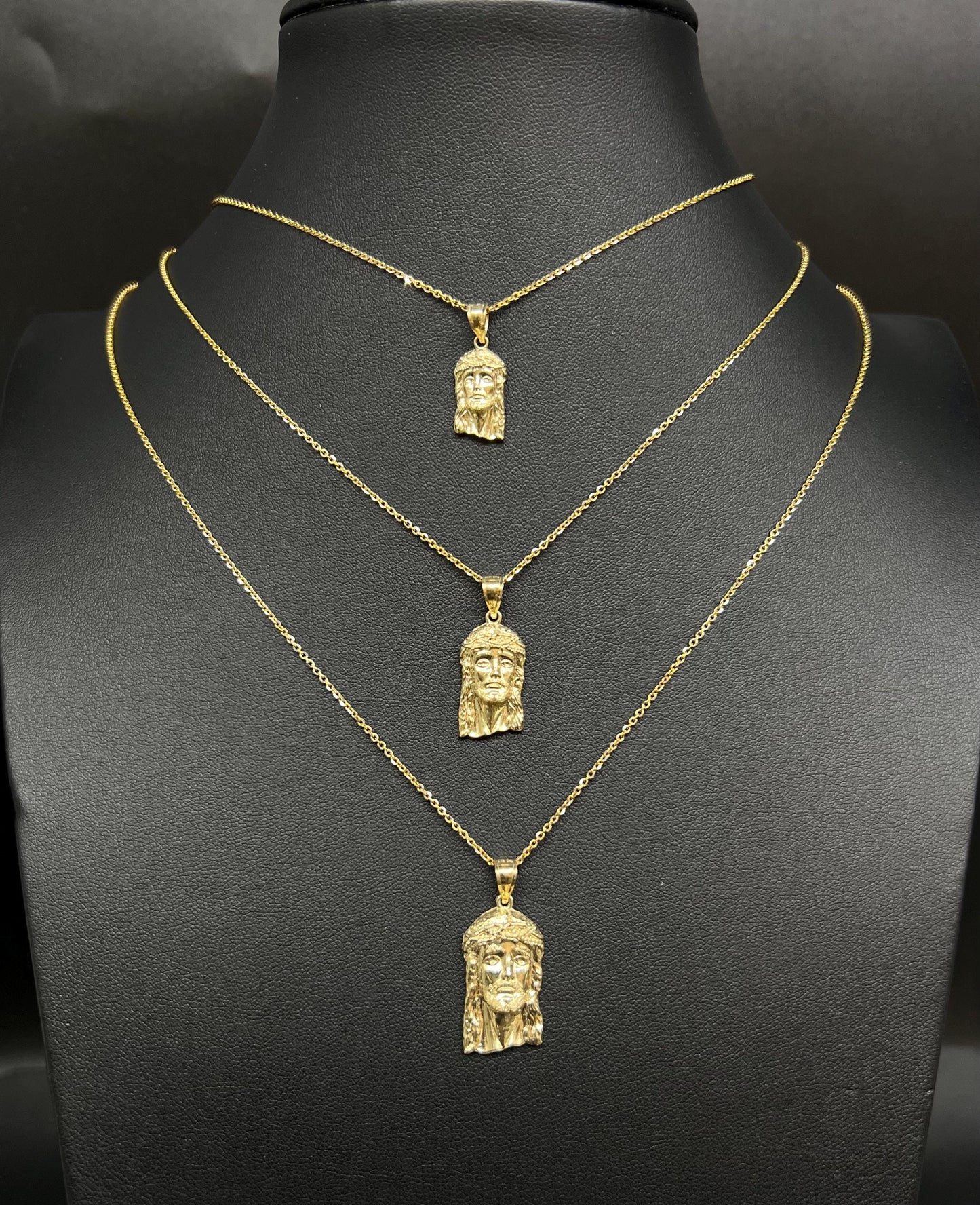 10k Real Solid Gold Jesus Head Pendant Necklace, 1.2mm Cable Chain, Unisex Jesus Head Charm, Religious Gold Gift Jewelry