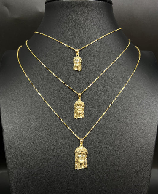 10k Real Solid Gold Jesus Head Pendant Necklace, 1.2mm Cable Chain, Unisex Jesus Head Charm, Religious Gold Gift Jewelry