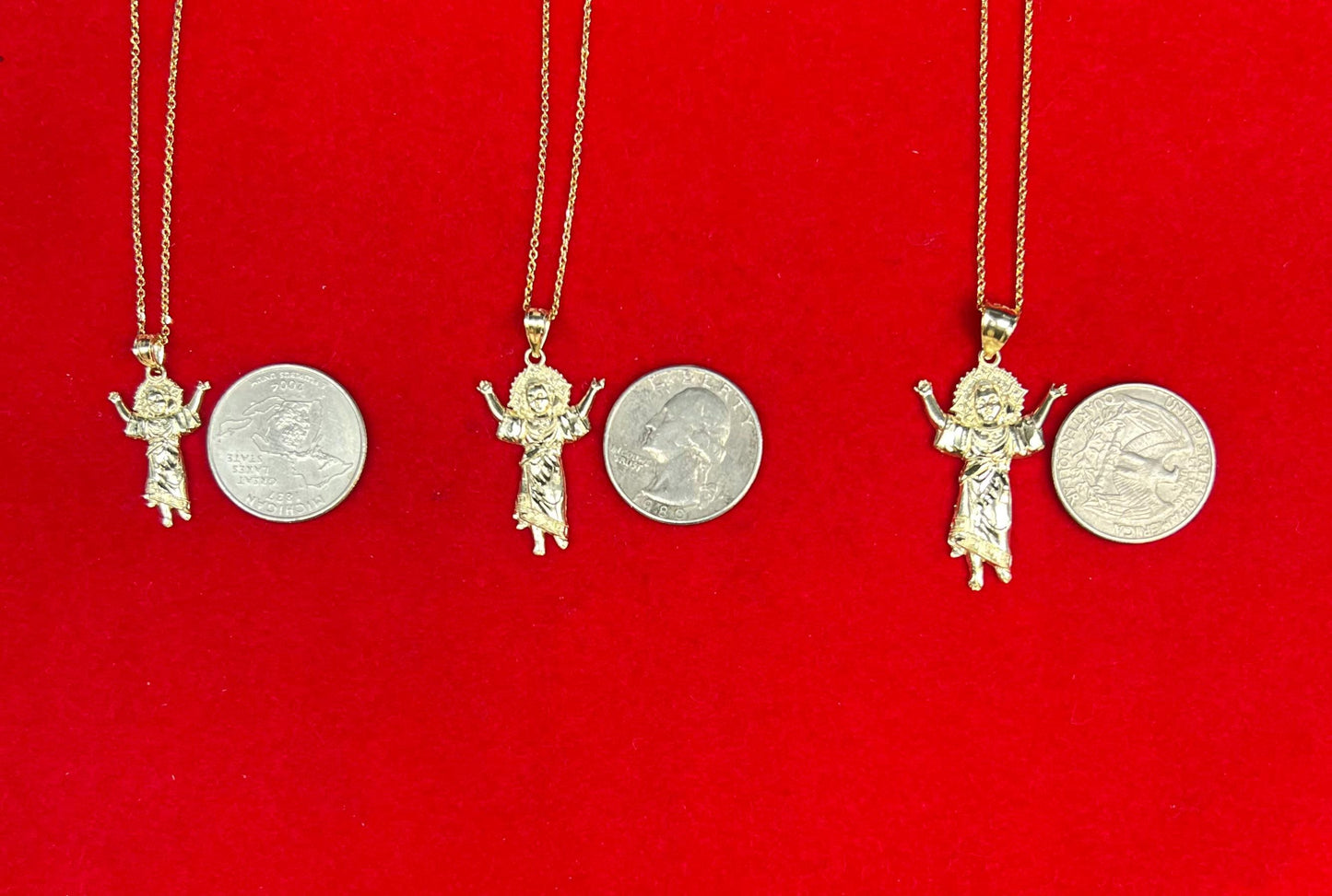 10k Real Solid Gold Divino Nino Pendant Necklace, 1.2mm Cable Chain, Unisex Baby Jesus Charm, Religious Gold Gift Jewelry,